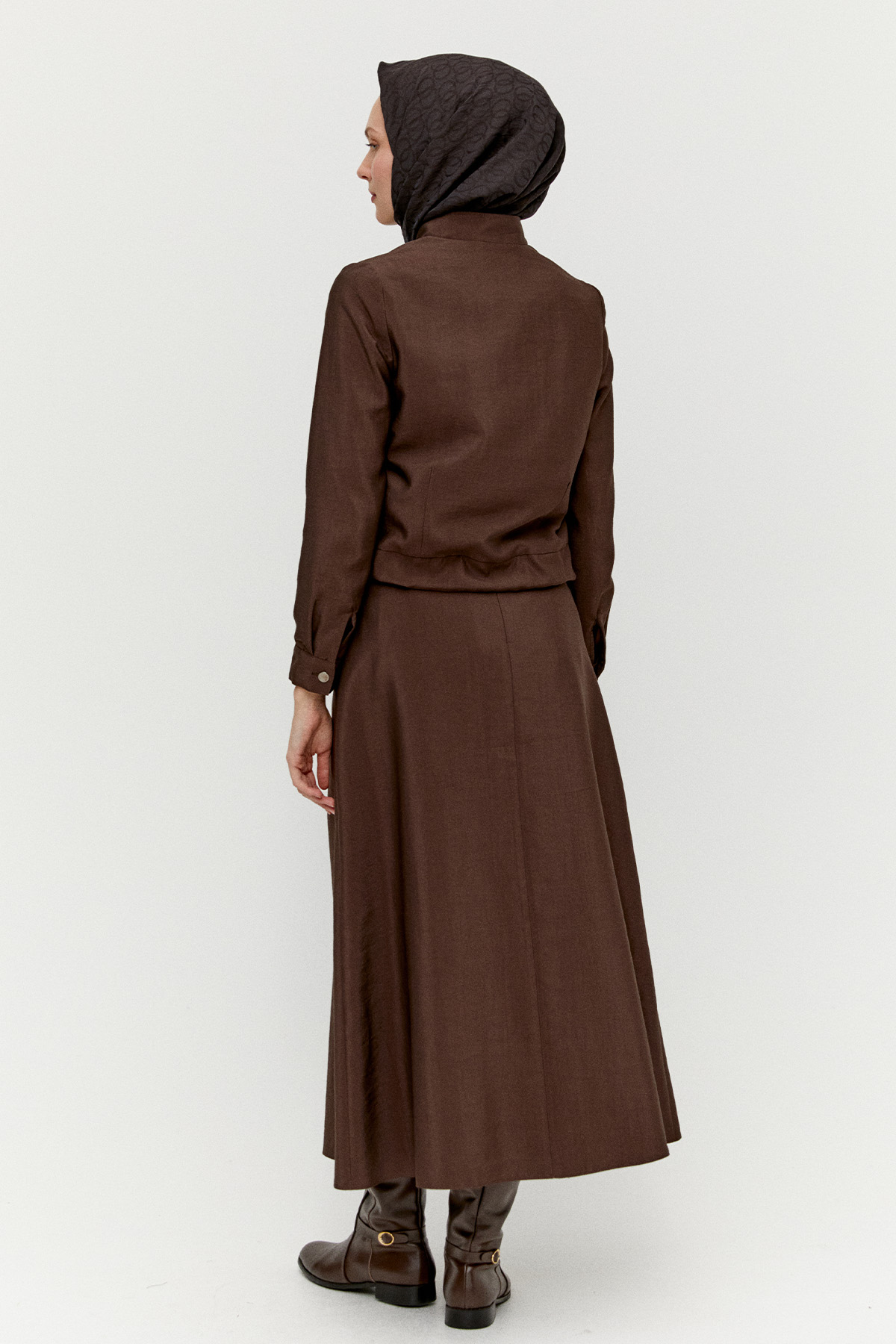 Fermuarlı Ceket Evaze Etek İkili Takım