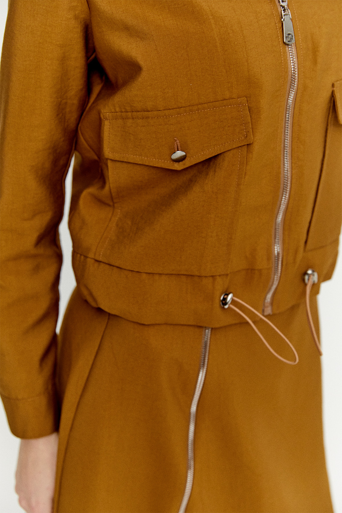 Fermuarlı Ceket Evaze Etek İkili Takım