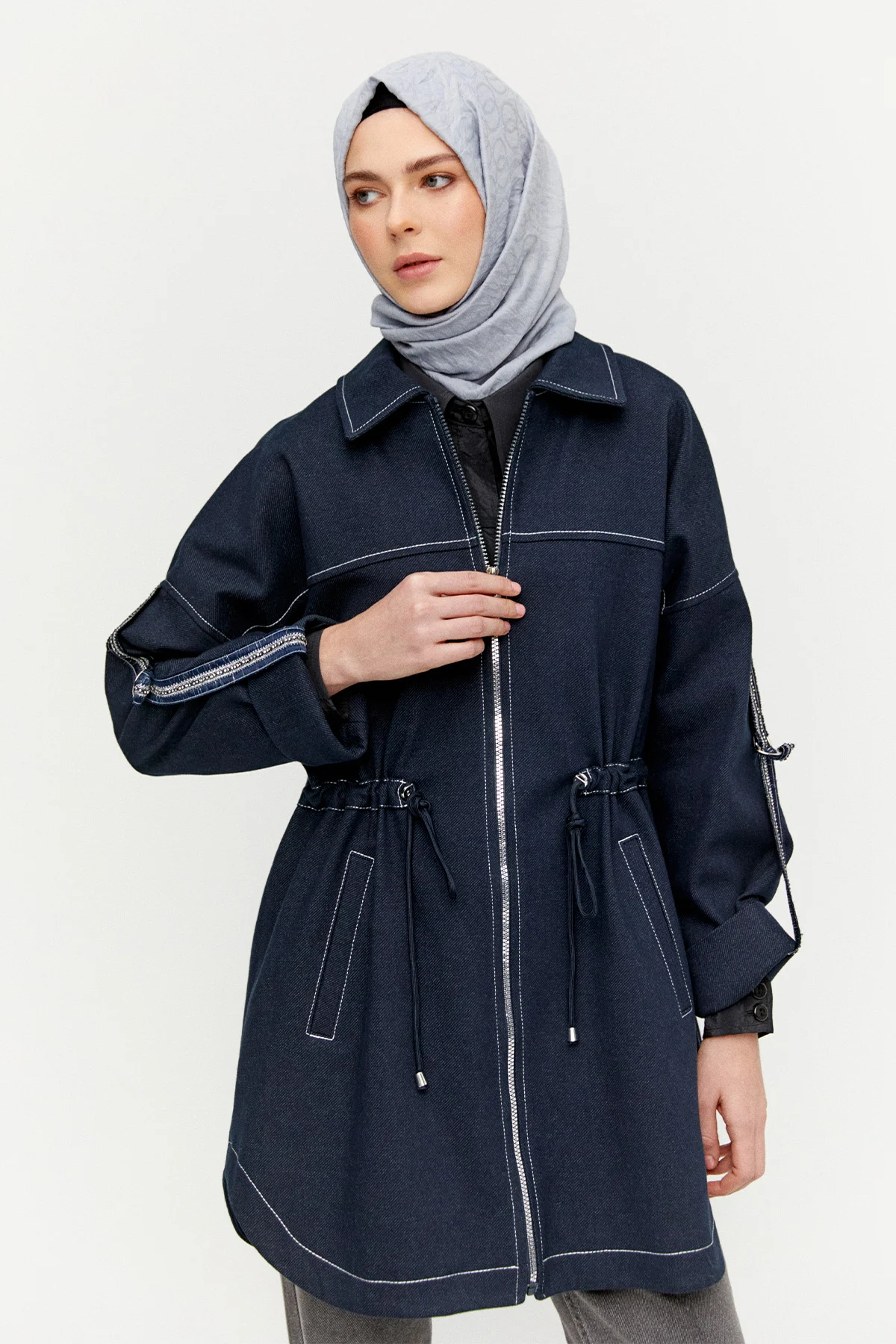 Spor Dikişli Gabardin Kap, Tesettür Giyim