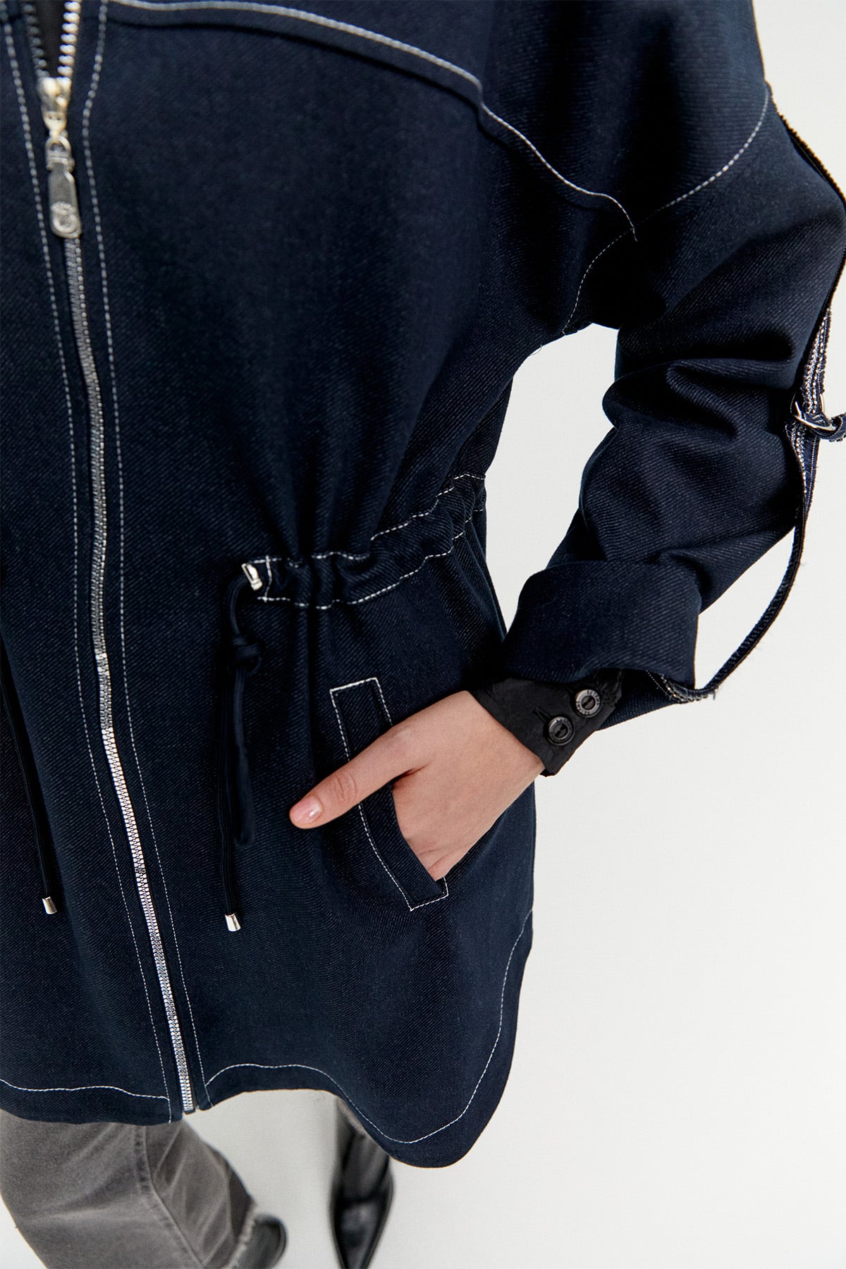 Spor Dikişli Gabardin Kap, Tesettür Giyim