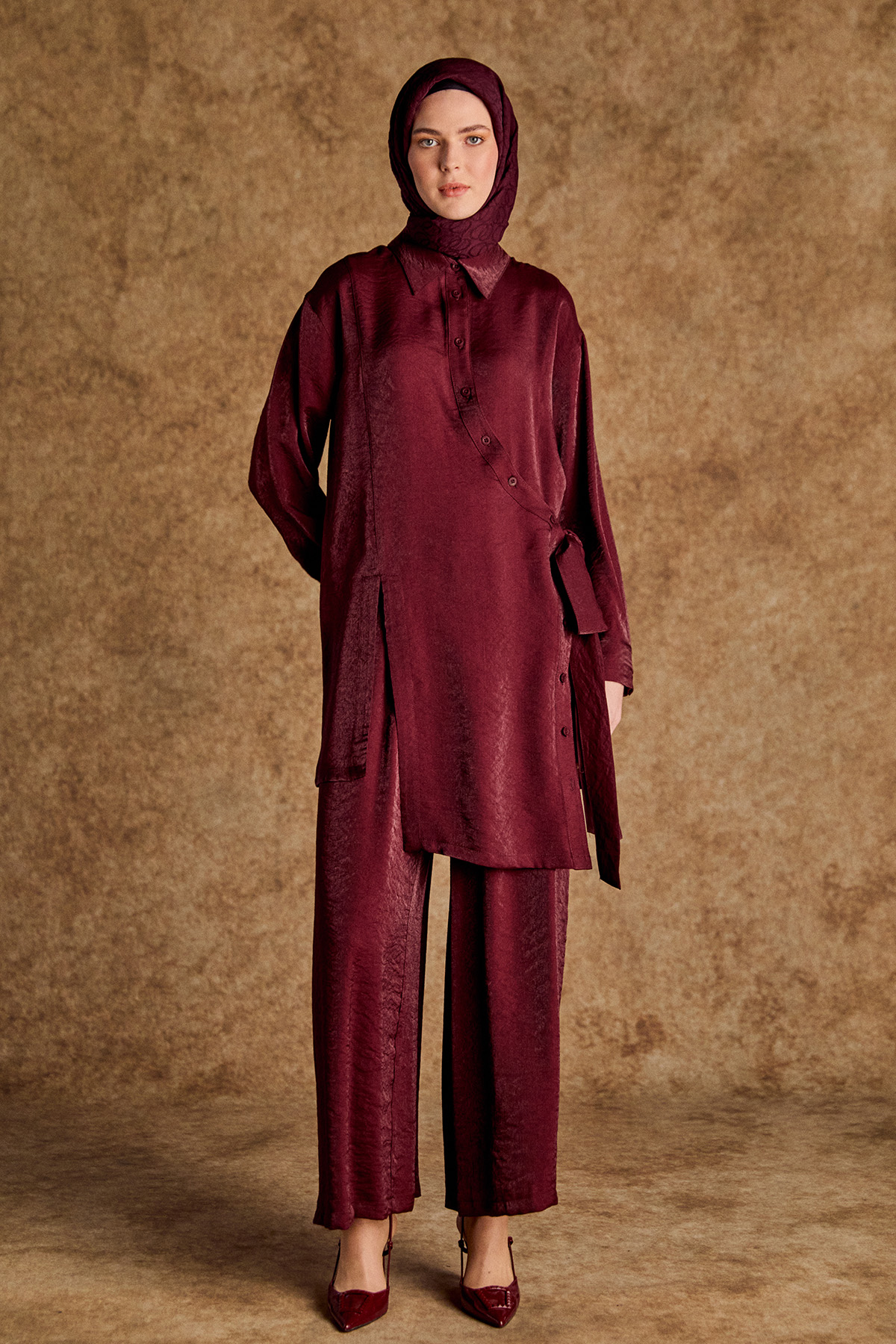 Düğmeli Jakarlı İkili Takım