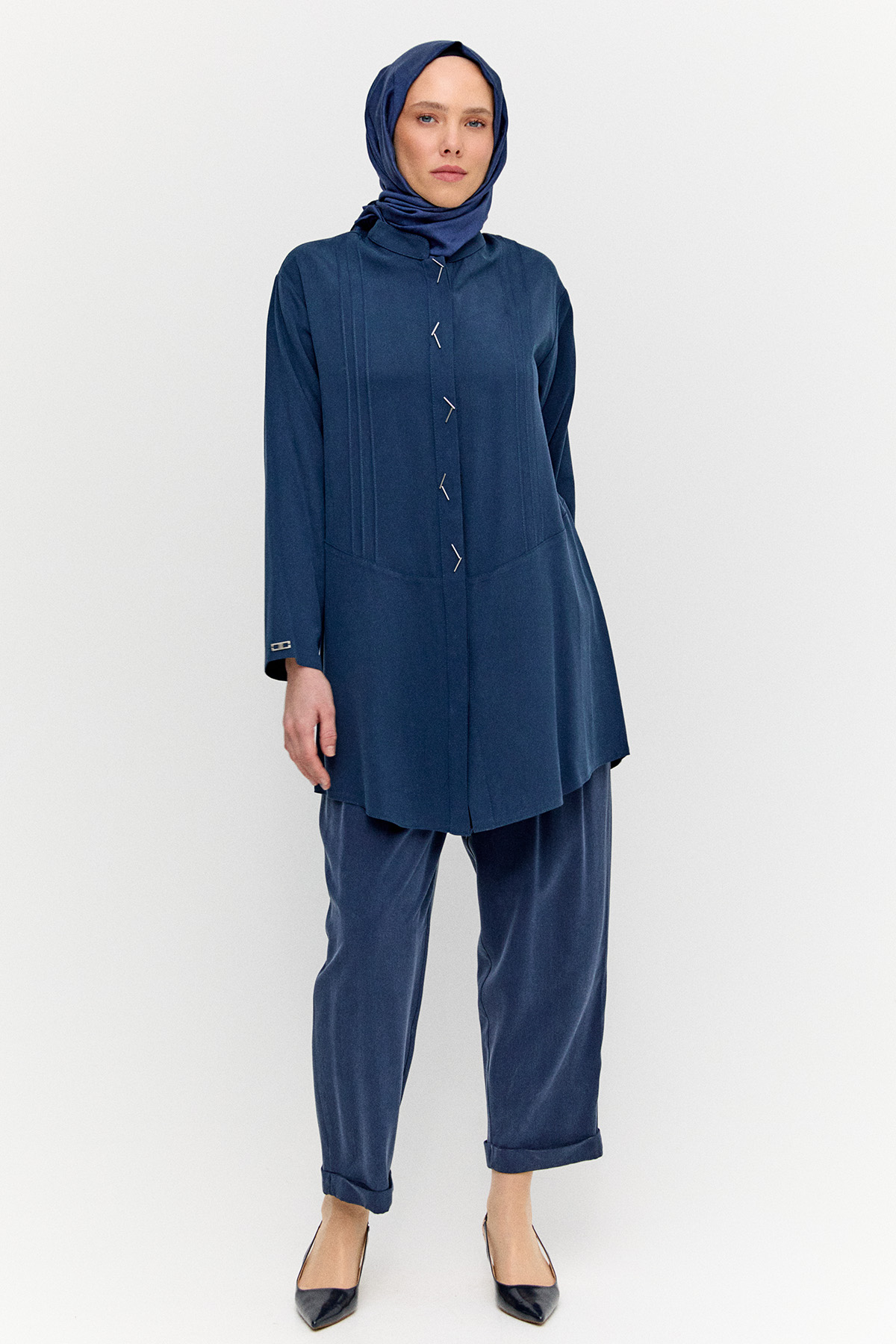 Boncuk Detaylı Nervürlü Tunik, Tesettür Giyim