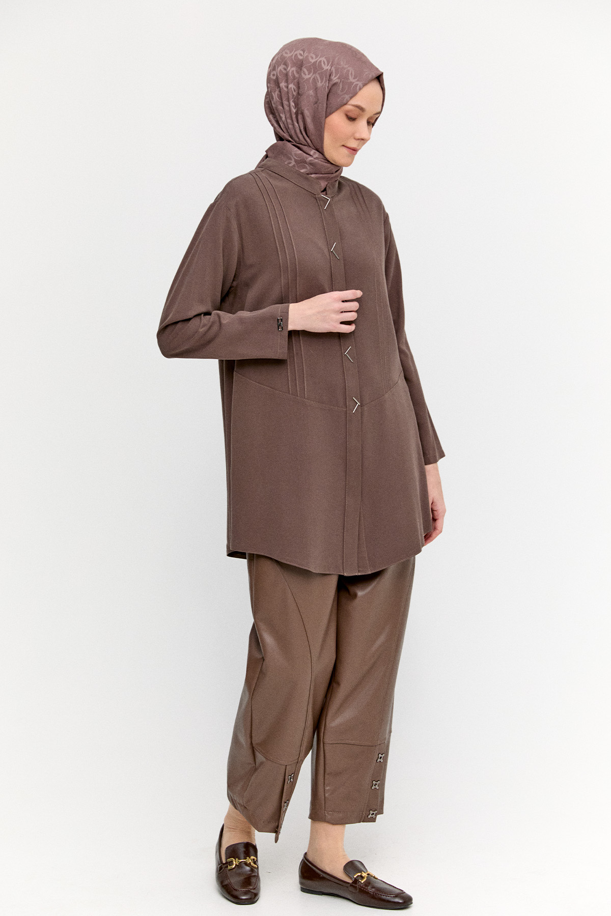 Boncuk Detaylı Nervürlü Tunik, Tesettür Giyim