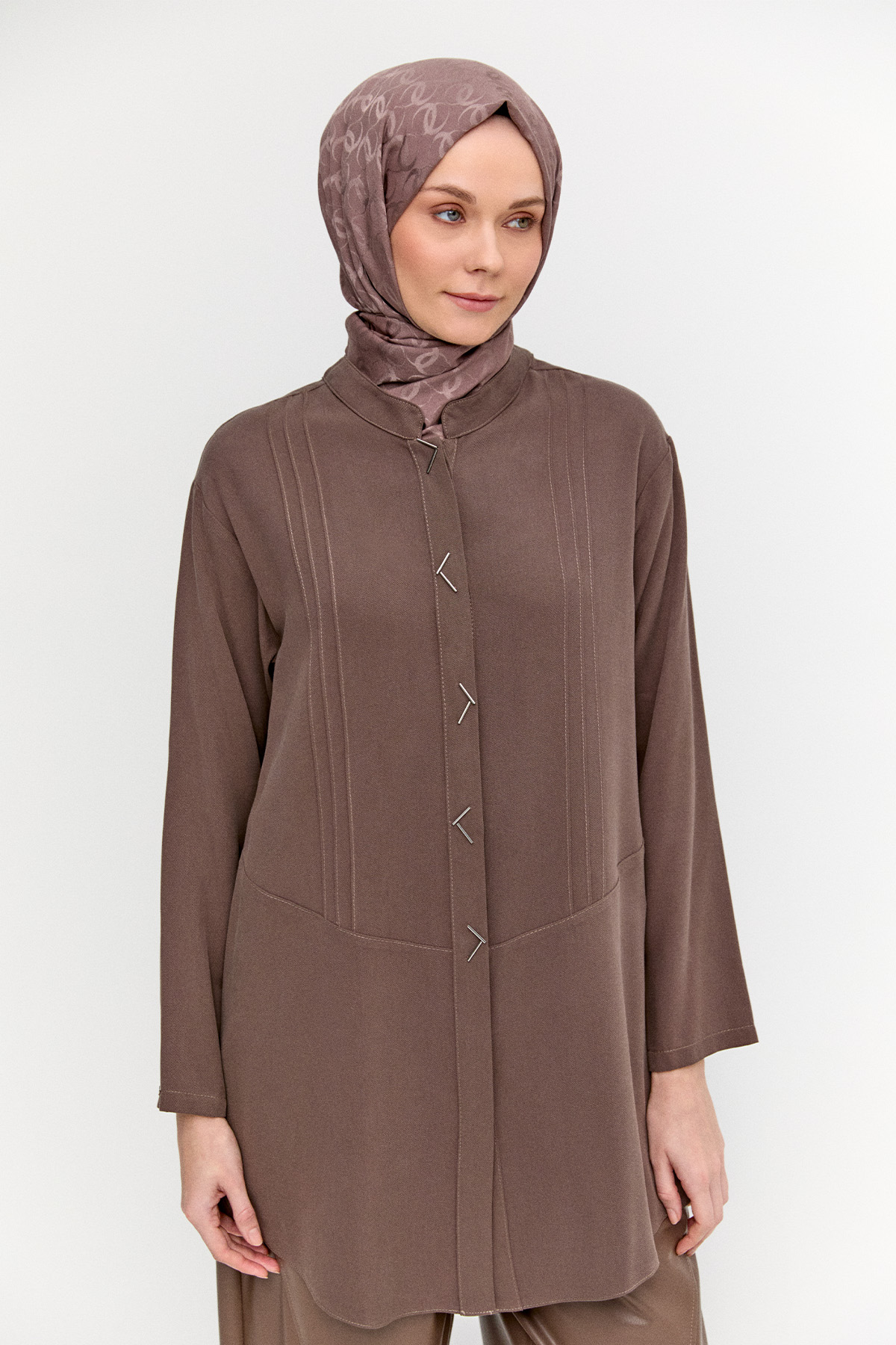Boncuk Detaylı Nervürlü Tunik, Tesettür Giyim