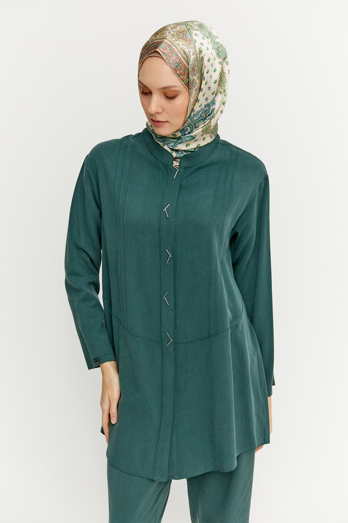 Boncuk Detaylı Nervürlü Tunik, Tesettür Giyim