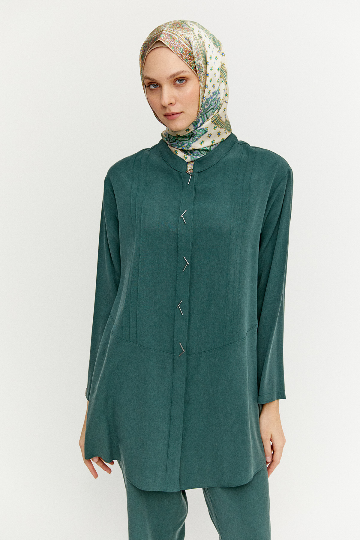 Boncuk Detaylı Nervürlü Tunik, Tesettür Giyim