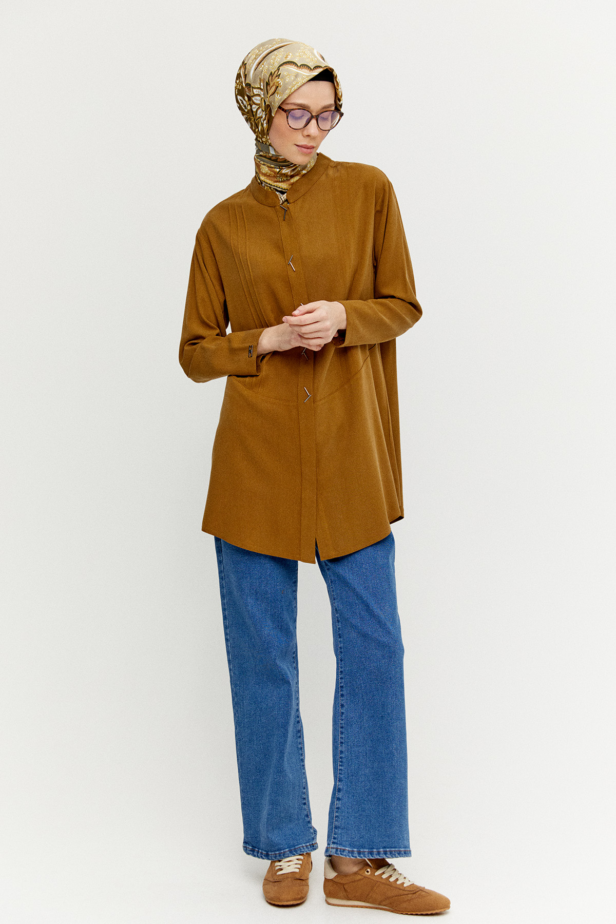 Boncuk Detaylı Nervürlü Tunik, Tesettür Giyim