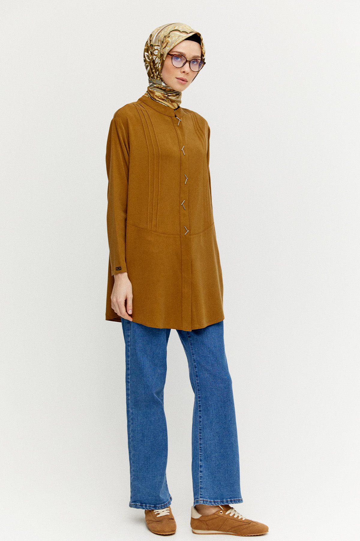 Boncuk Detaylı Nervürlü Tunik, Tesettür Giyim