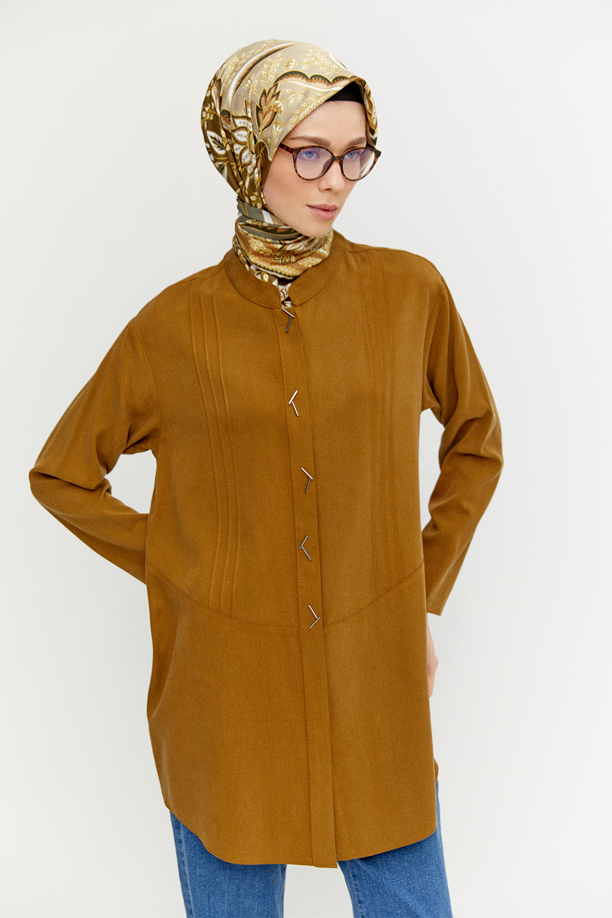 Boncuk Detaylı Nervürlü Tunik, Tesettür Giyim