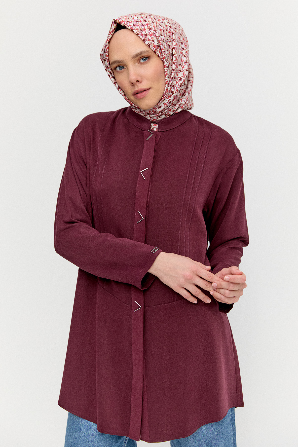 Boncuk Detaylı Nervürlü Tunik, Tesettür Giyim