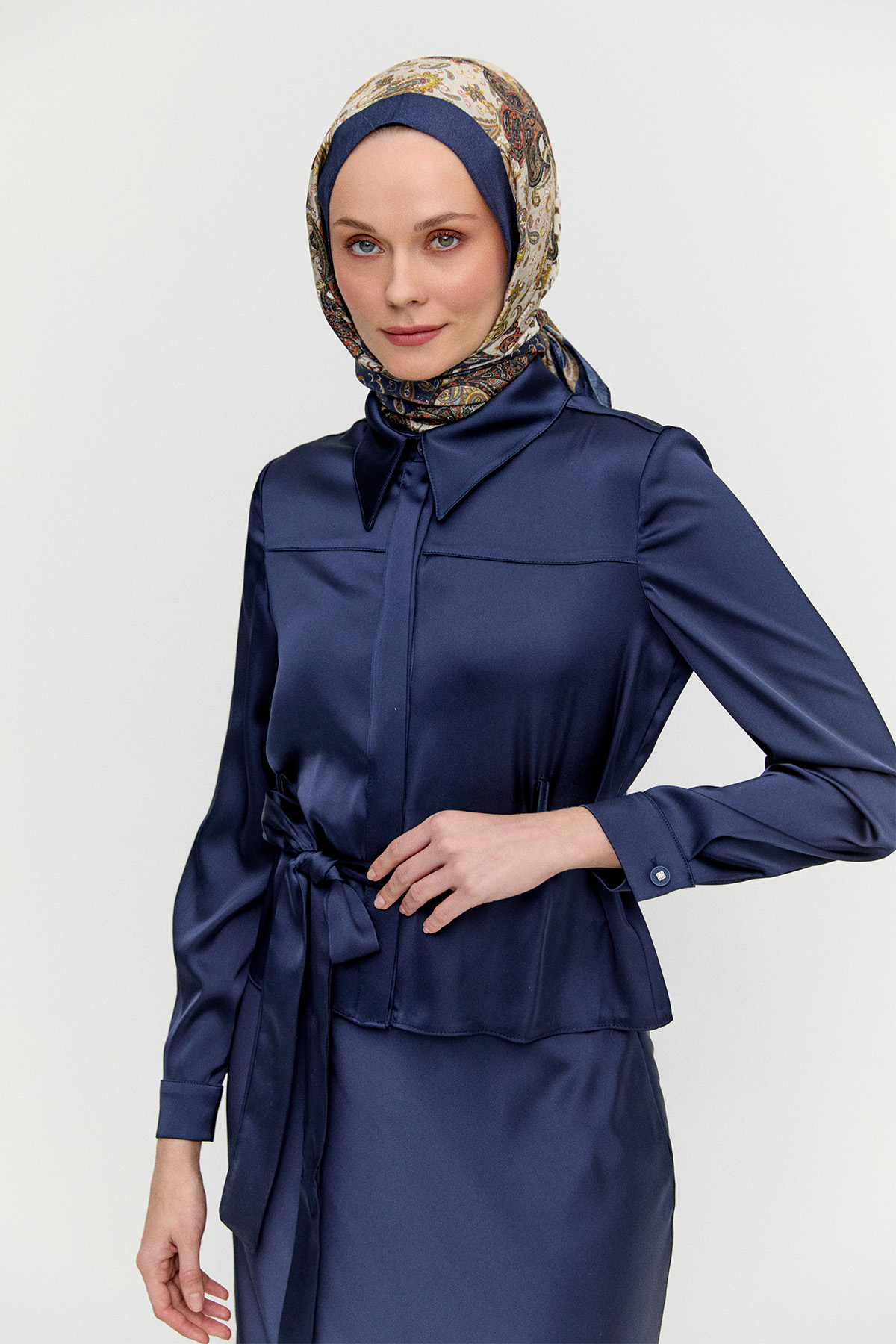 Kuşaklı Saten İkili Takım, Tesettür Giyim