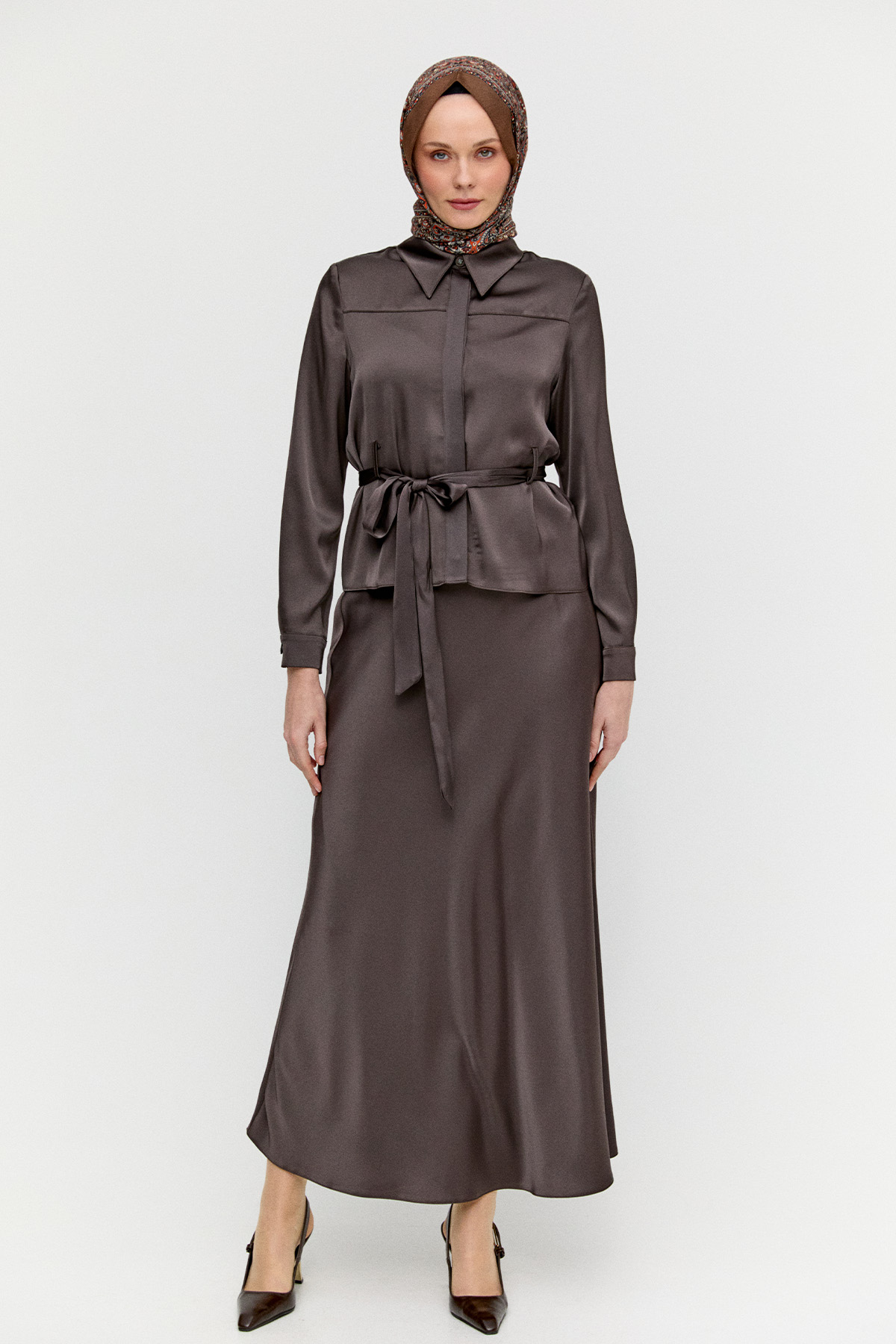 Kuşaklı Saten İkili Takım, Tesettür Giyim