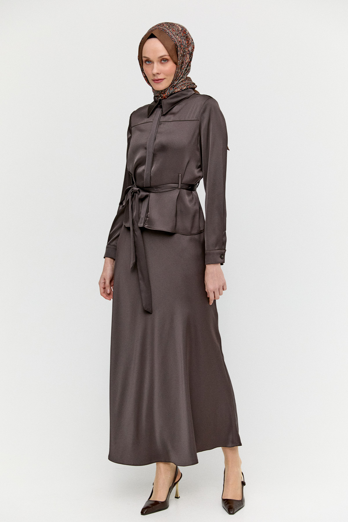 Kuşaklı Saten İkili Takım, Tesettür Giyim