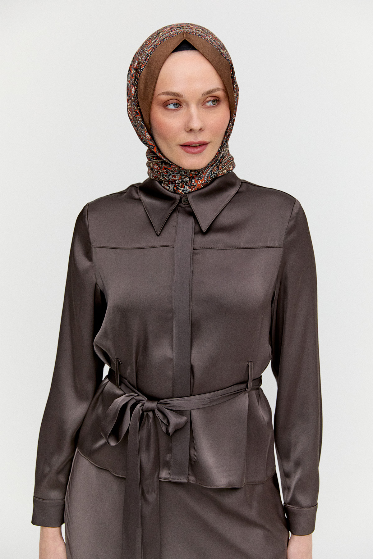 Kuşaklı Saten İkili Takım, Tesettür Giyim