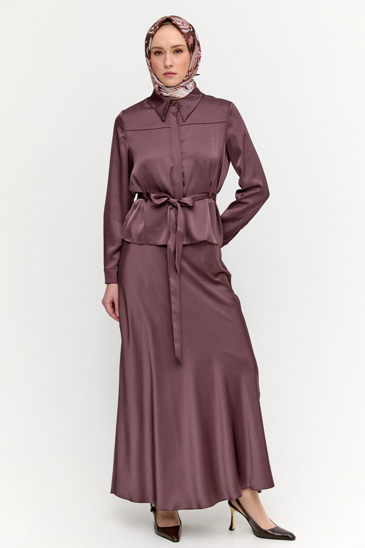 Kuşaklı Saten İkili Takım, Tesettür Giyim