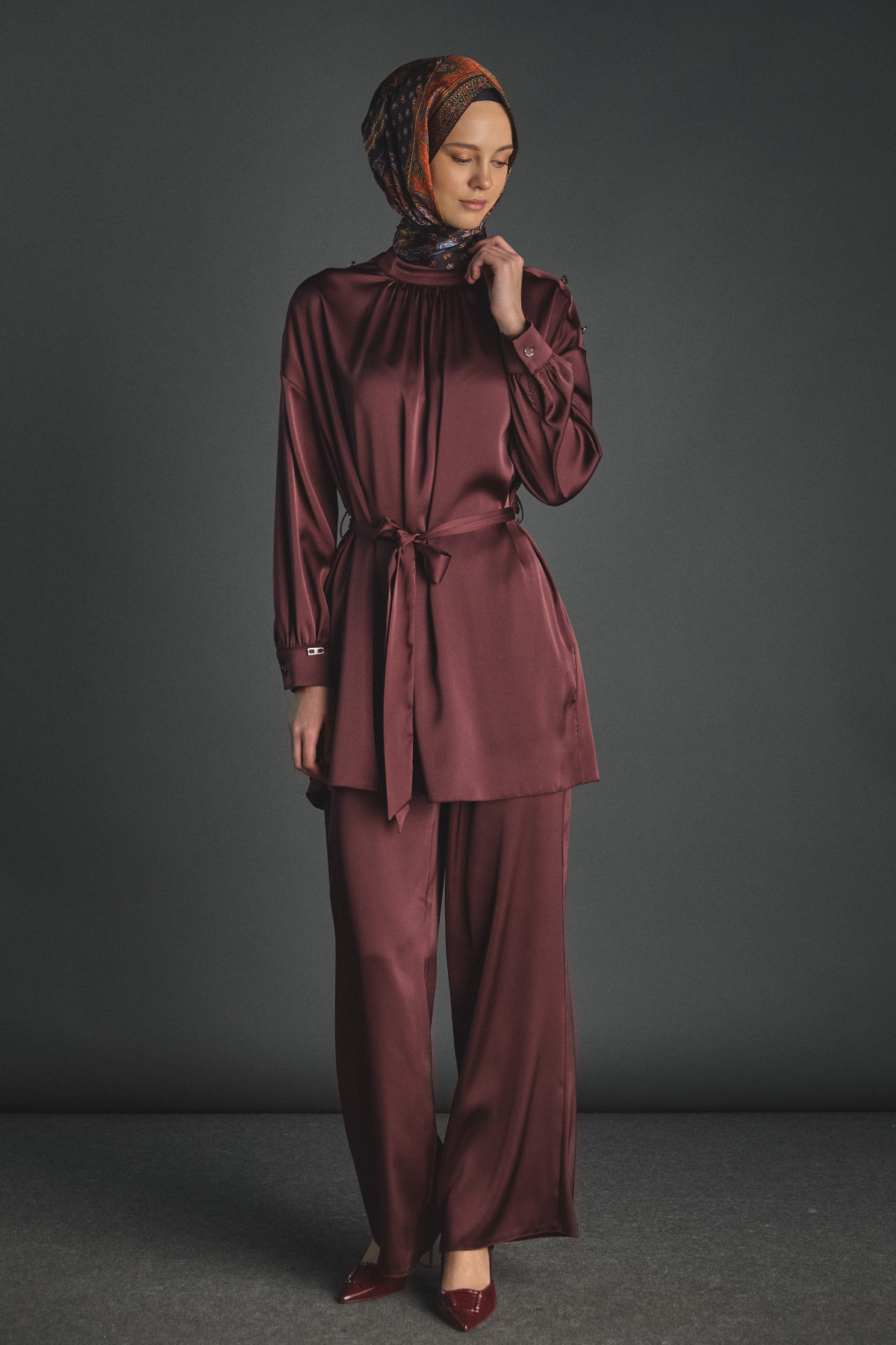 Süs Düğmeli Saten İkili Takım, Tesettür Giyim