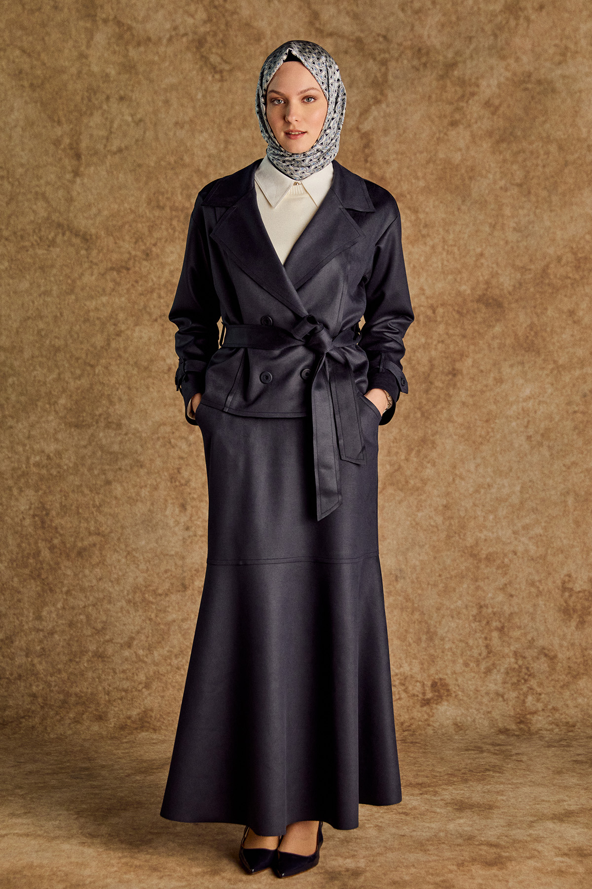 Süet Görünümlü Kruvaze İkili Takım