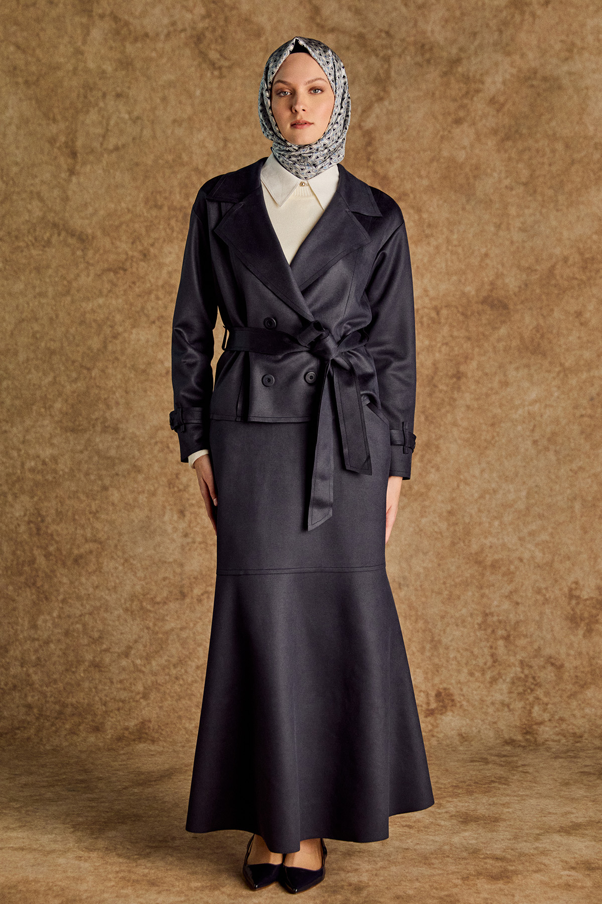 Süet Görünümlü Kruvaze İkili Takım