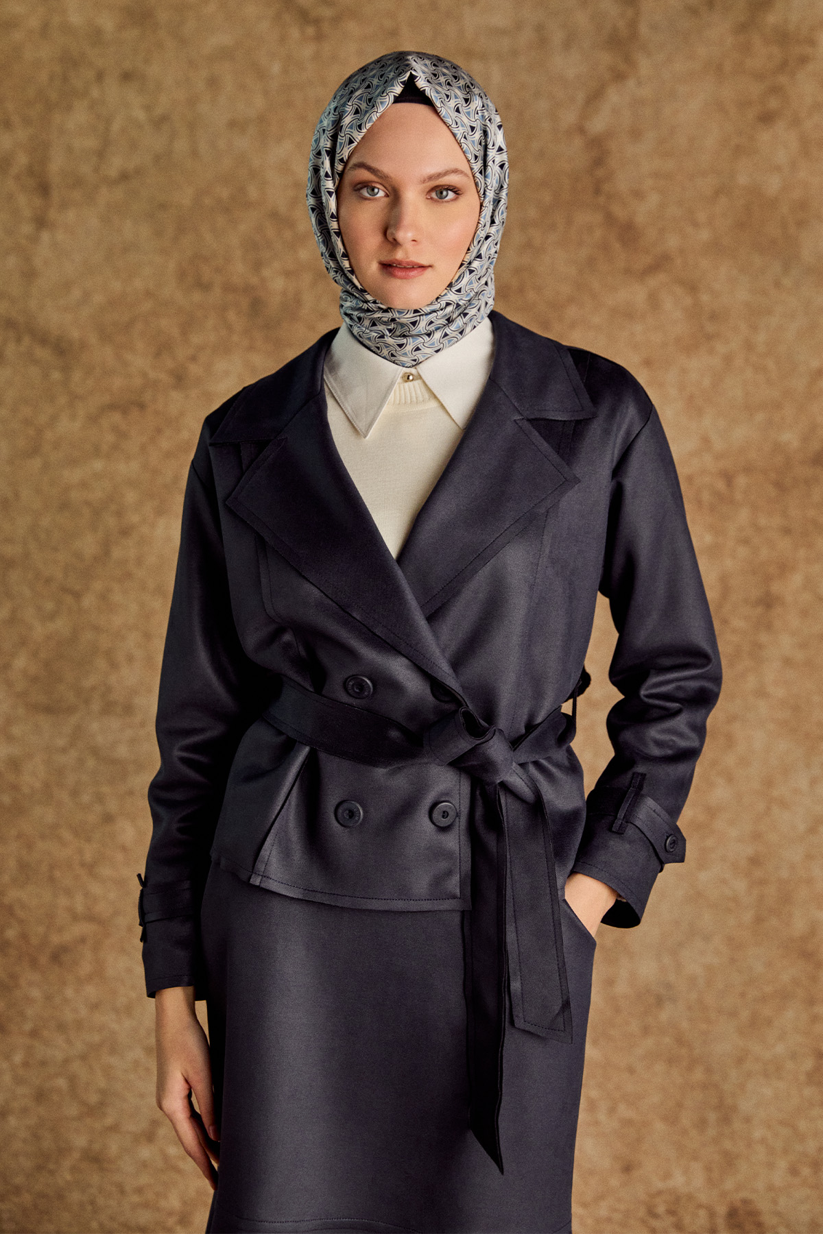 Süet Görünümlü Kruvaze İkili Takım