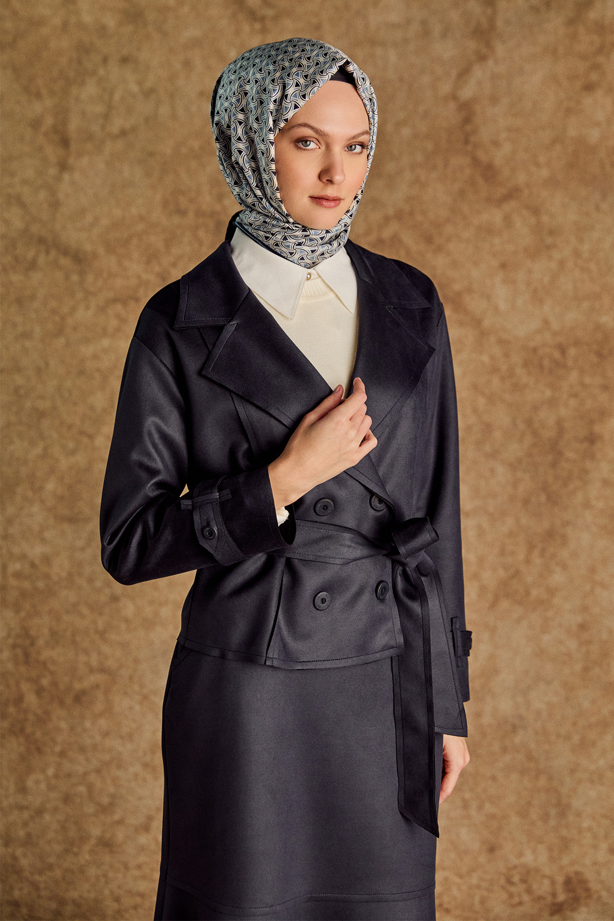 Süet Görünümlü Kruvaze İkili Takım