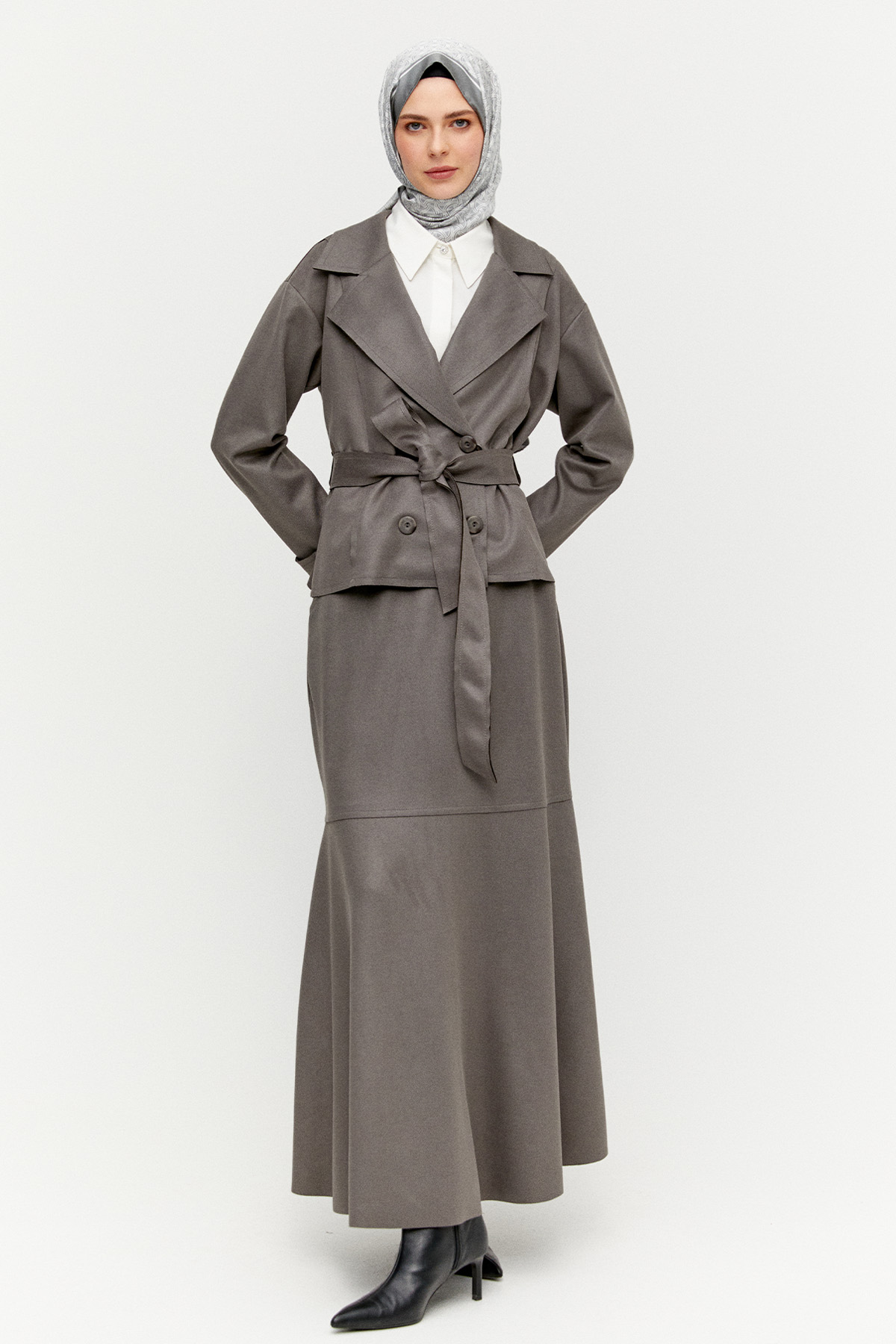 Süet Görünümlü Kruvaze İkili Takım