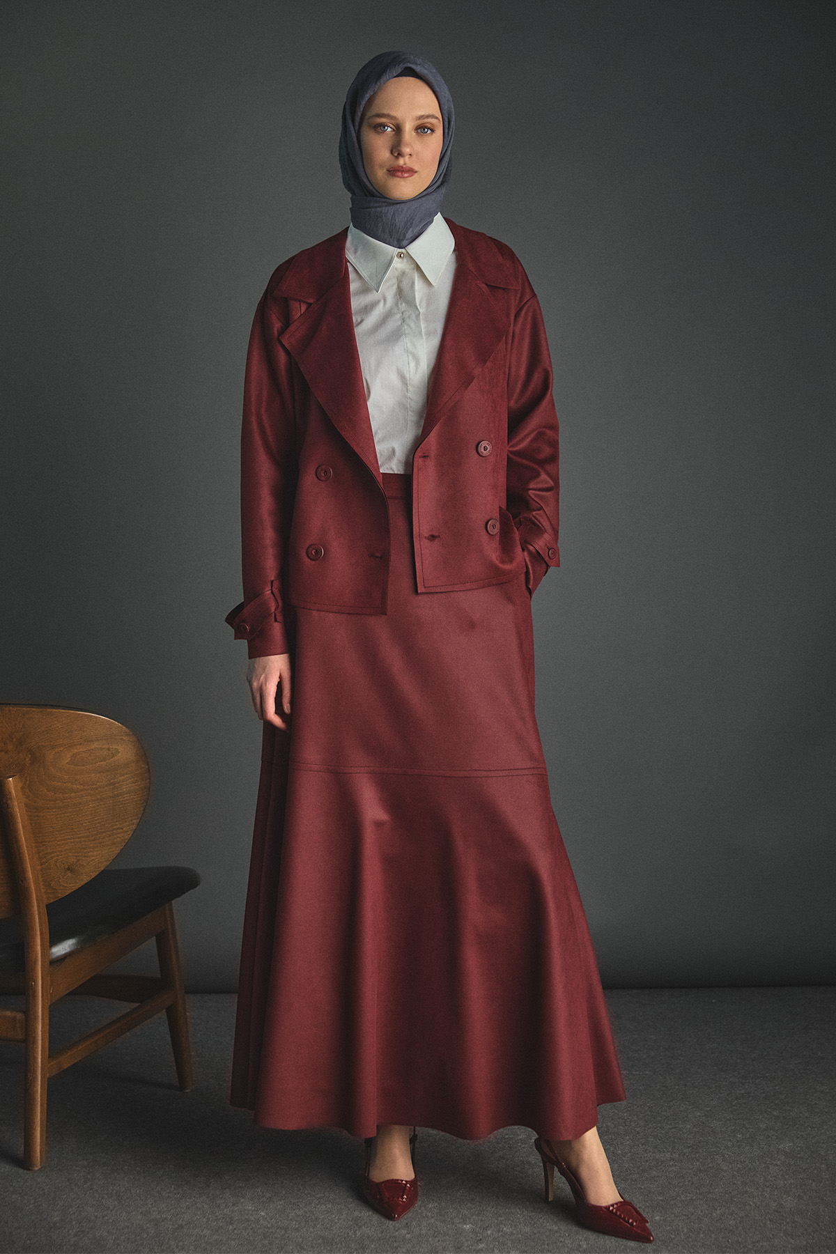 Kuşaklı Kruvaze Ceketli İkili Takım