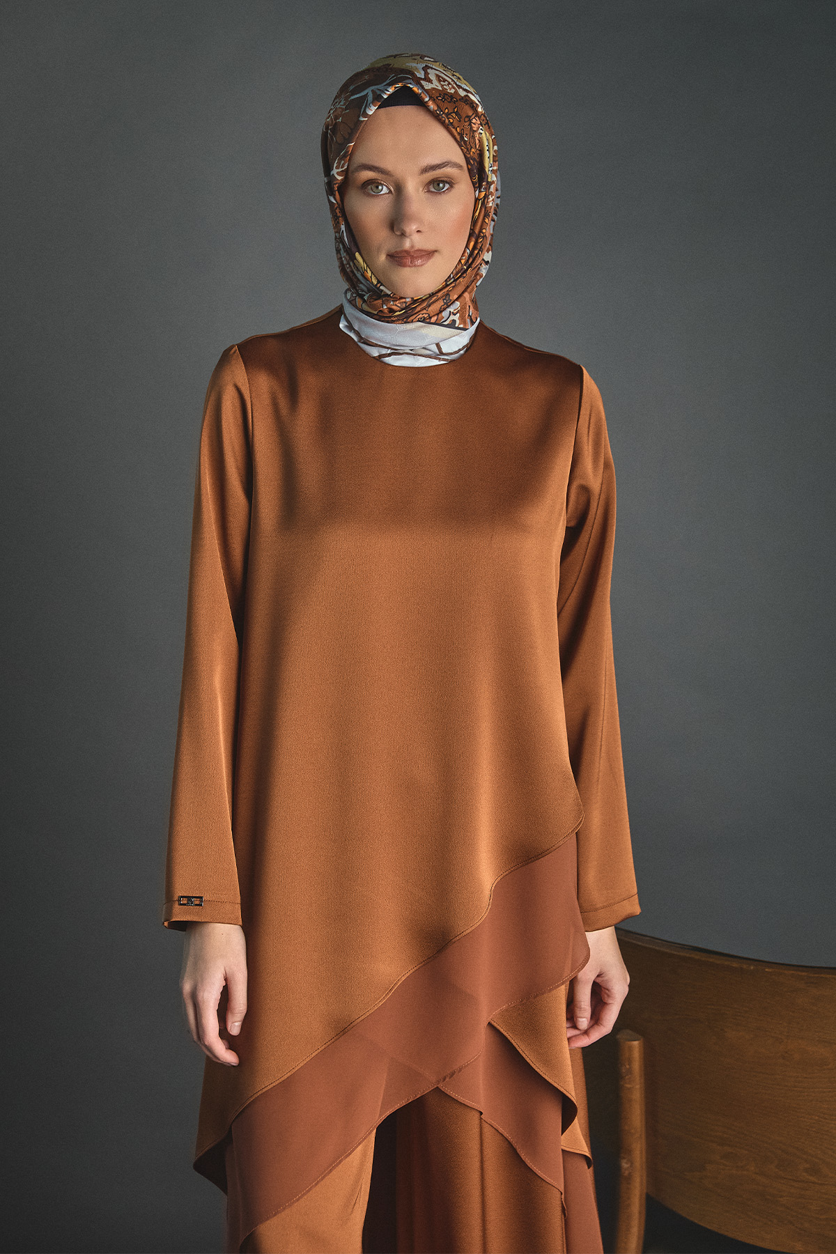 Asimetrik Tunikli Saten İkili Takım