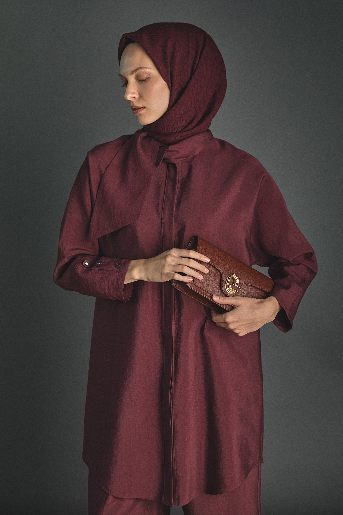 Fular Yakalı Şalvarlı İkili Takım