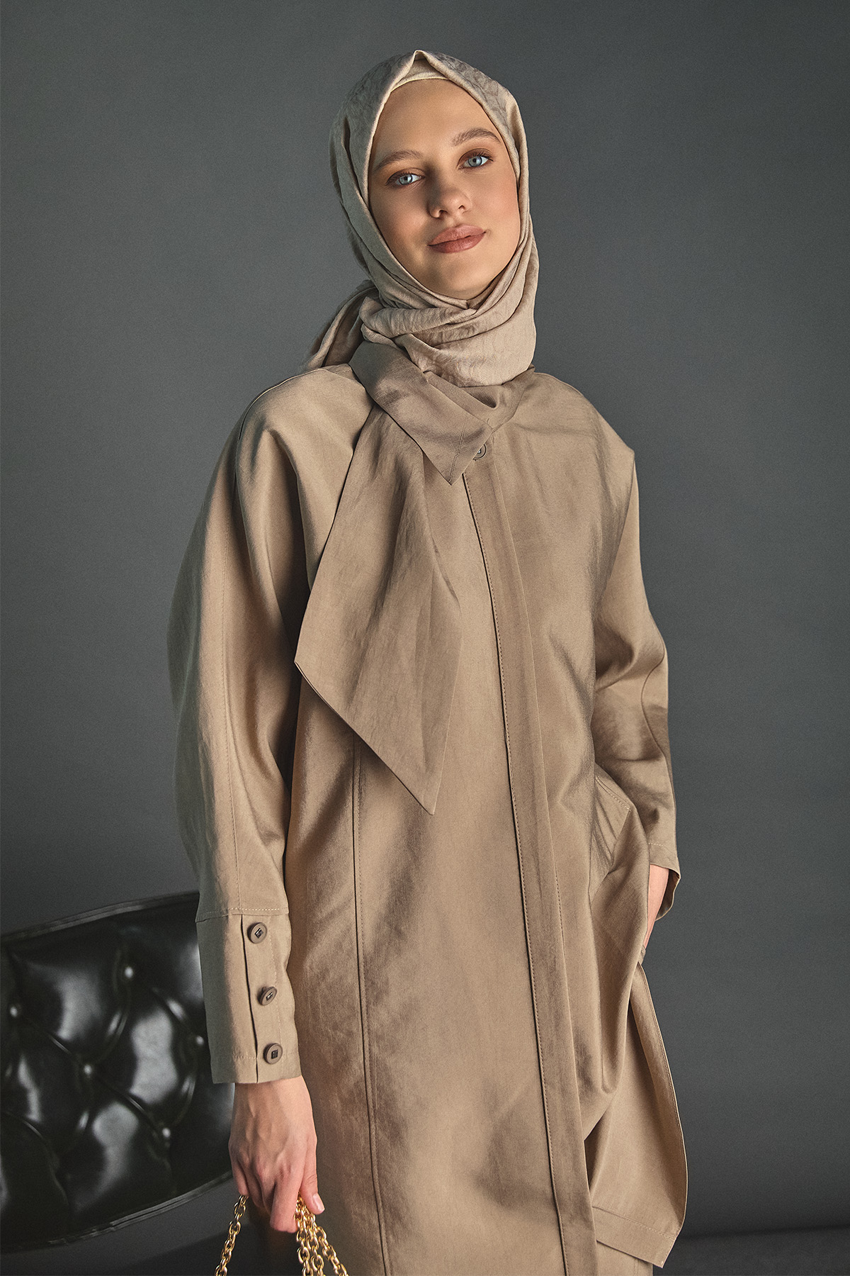 Fular Yakalı Şalvarlı İkili Takım