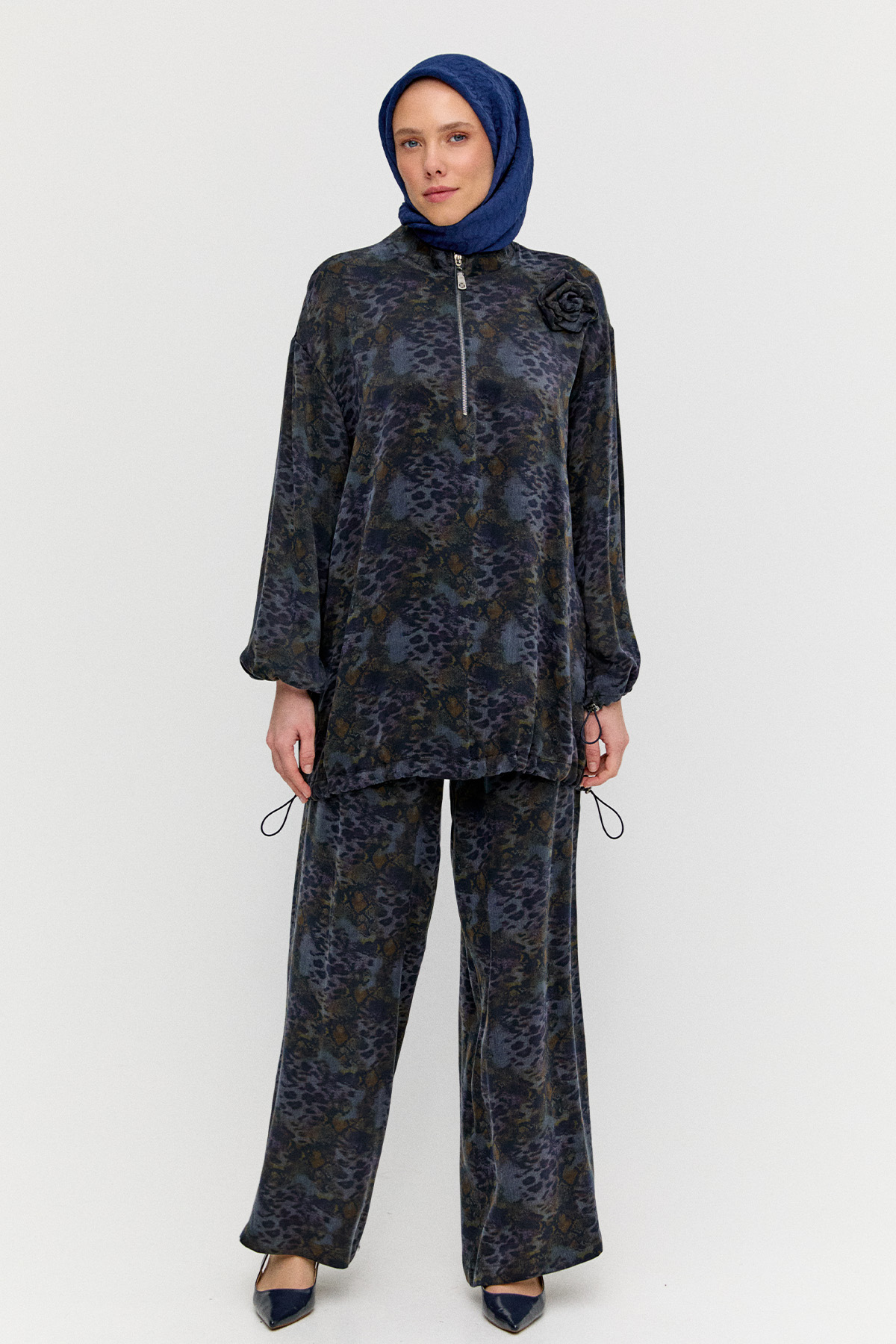 Desenli Rahat Kesim Lyocell İkili Takım, Tesettür Giyim