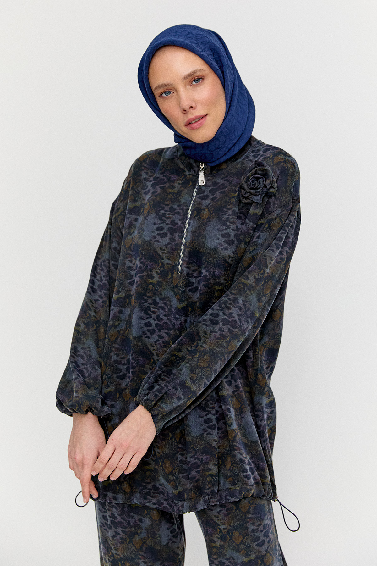 Desenli Rahat Kesim Lyocell İkili Takım, Tesettür Giyim