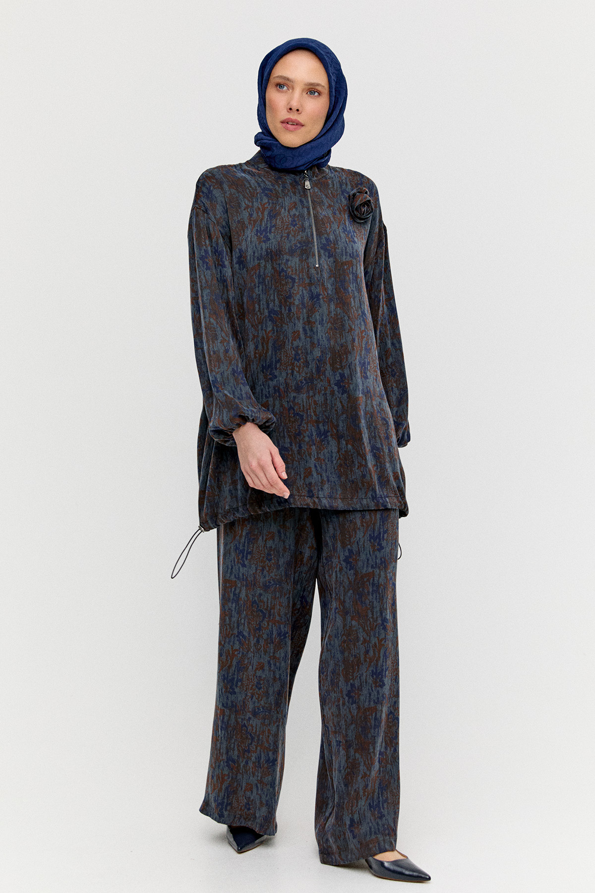 Desenli Rahat Kesim Lyocell İkili Takım, Tesettür Giyim