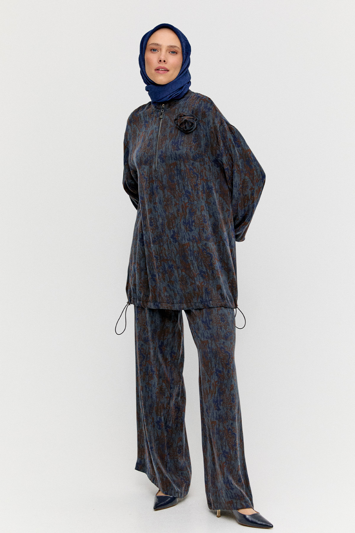 Desenli Rahat Kesim Lyocell İkili Takım, Tesettür Giyim