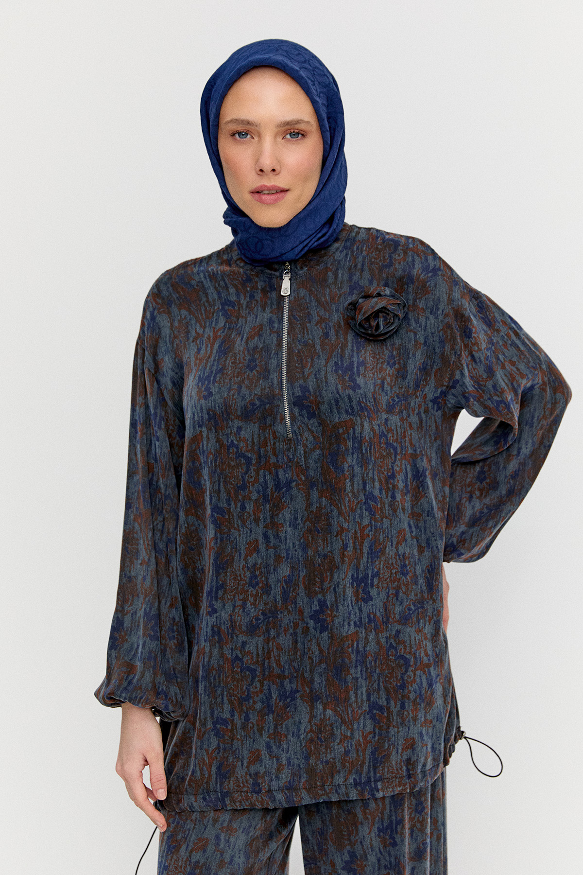 Desenli Rahat Kesim Lyocell İkili Takım, Tesettür Giyim