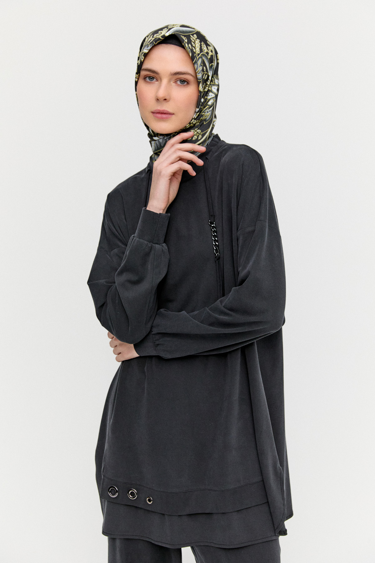 Zincir Detaylı Kuşgözlü İkili Takım, Tesettür Giyim