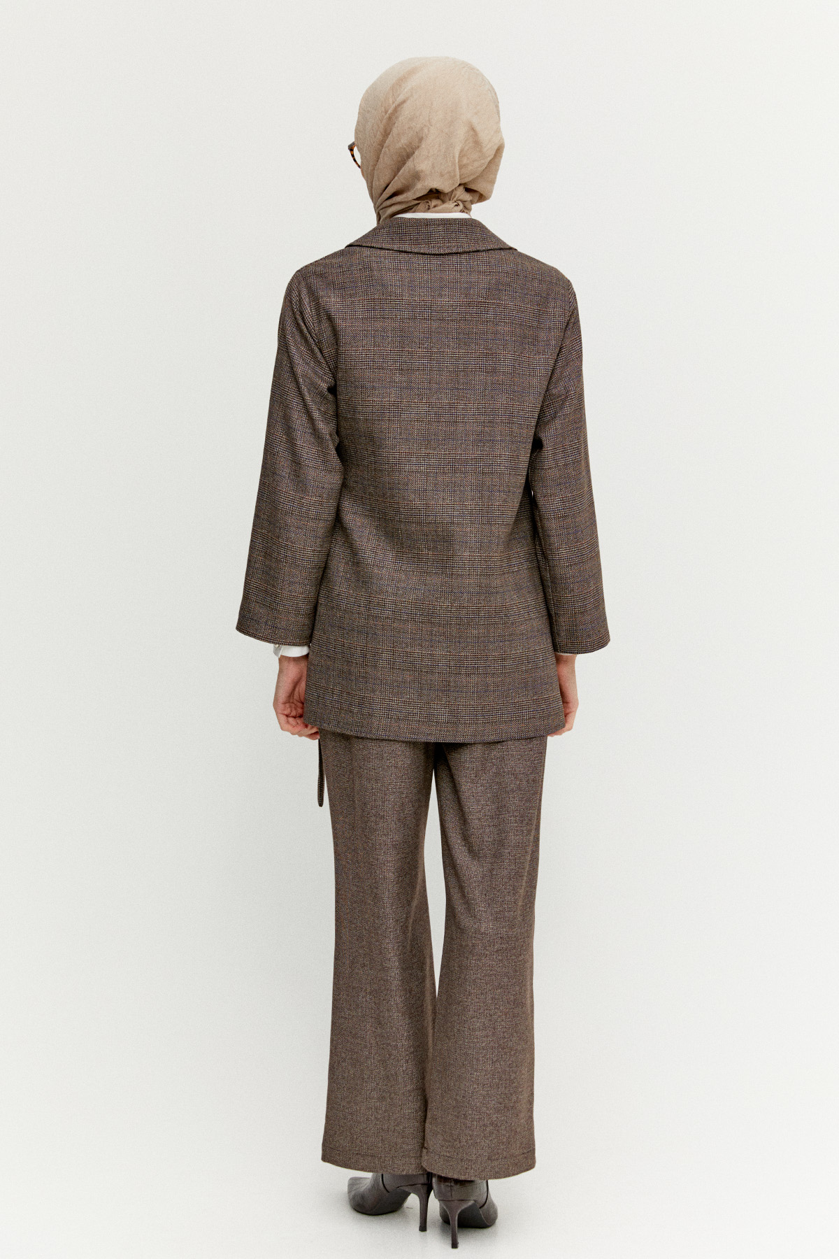 Kruvaze Kuşaklı Ekose İkili Takım, Tesettür Giyim