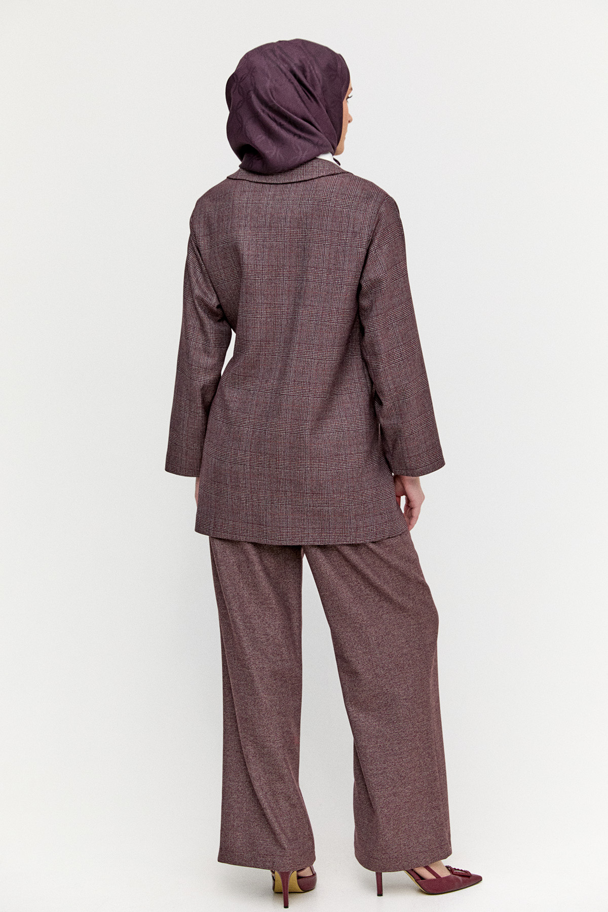 Kruvaze Kuşaklı Ekose İkili Takım, Tesettür Giyim