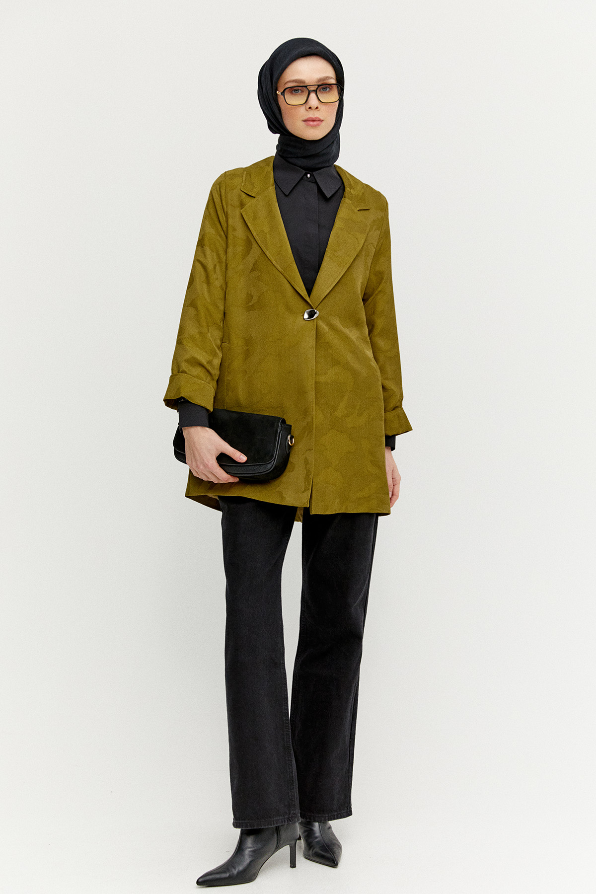 Desenli Mono Kapamalı Ceket