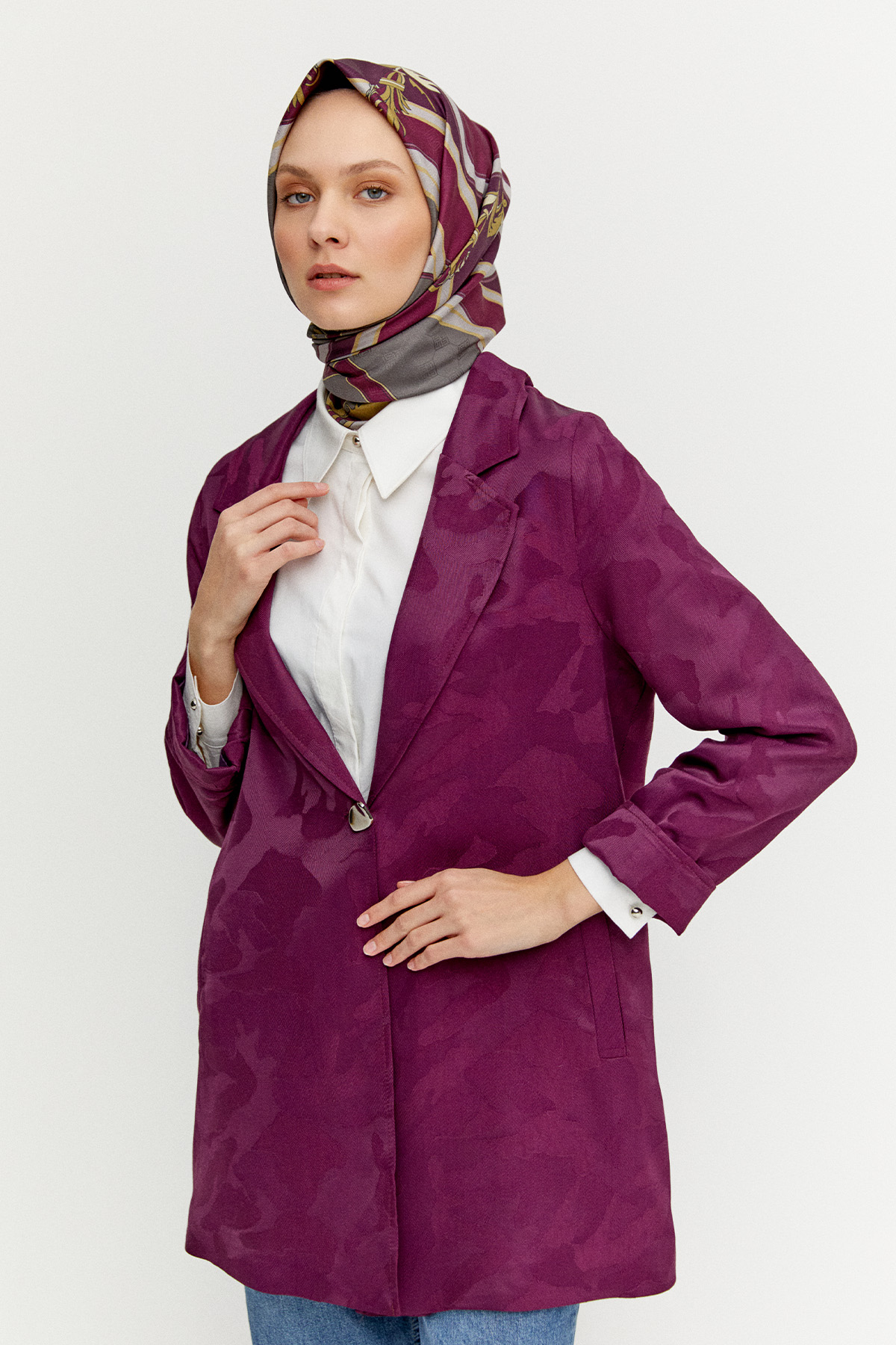 Desenli Mono Kapamalı Ceket