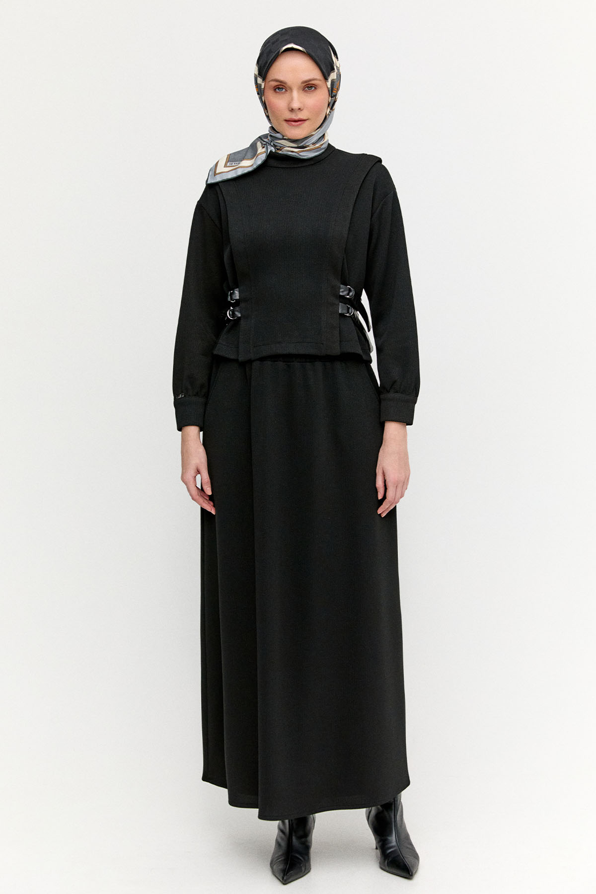 Deri Kemerli Örme İkili Takım, Tesettür Giyim