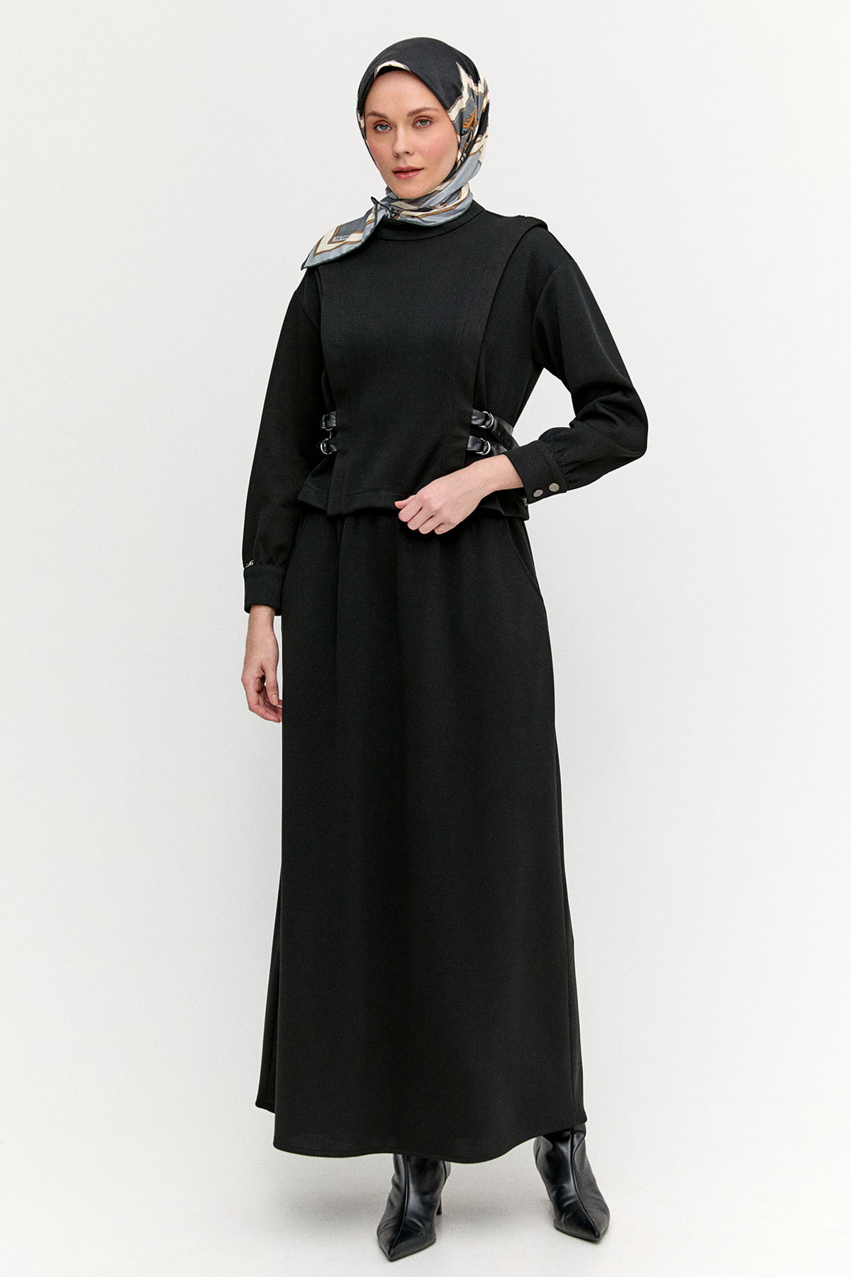 Deri Kemerli Örme İkili Takım, Tesettür Giyim