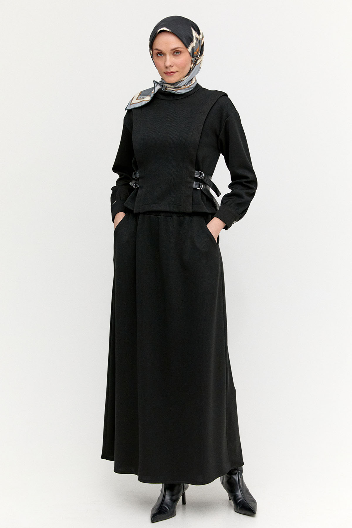 Deri Kemerli Örme İkili Takım, Tesettür Giyim