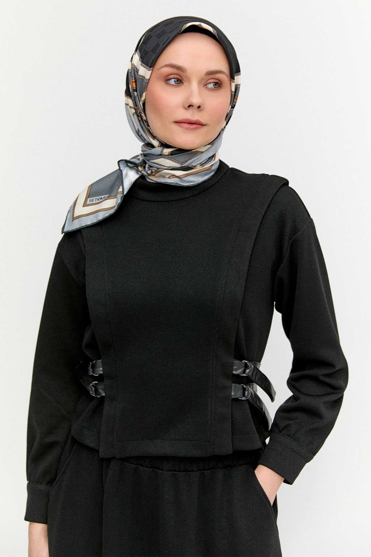 Deri Kemerli Örme İkili Takım, Tesettür Giyim
