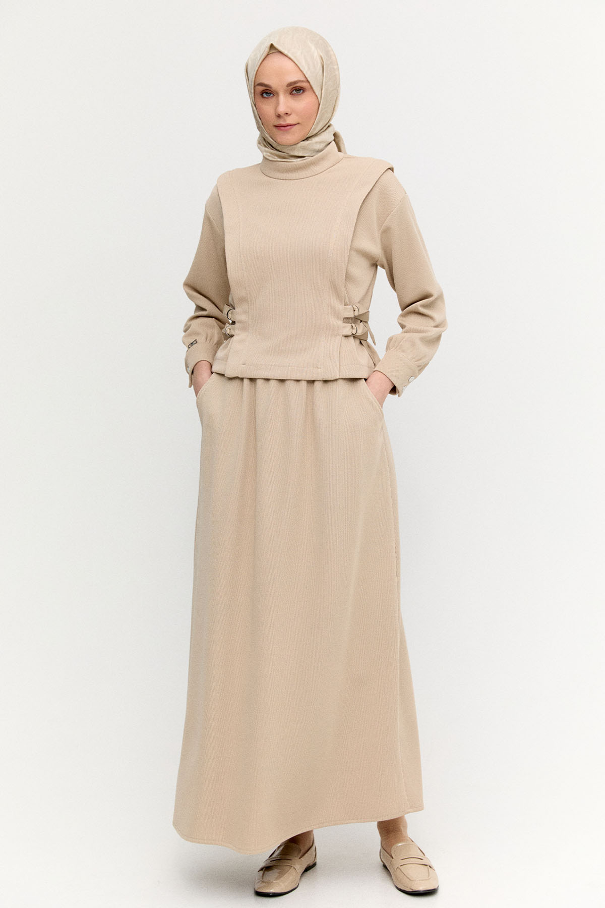 Deri Kemerli Örme İkili Takım, Tesettür Giyim