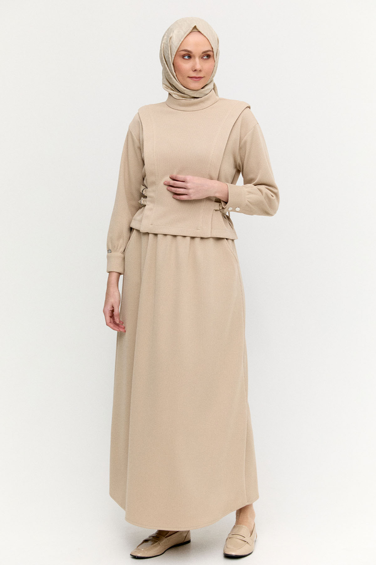 Deri Kemerli Örme İkili Takım, Tesettür Giyim