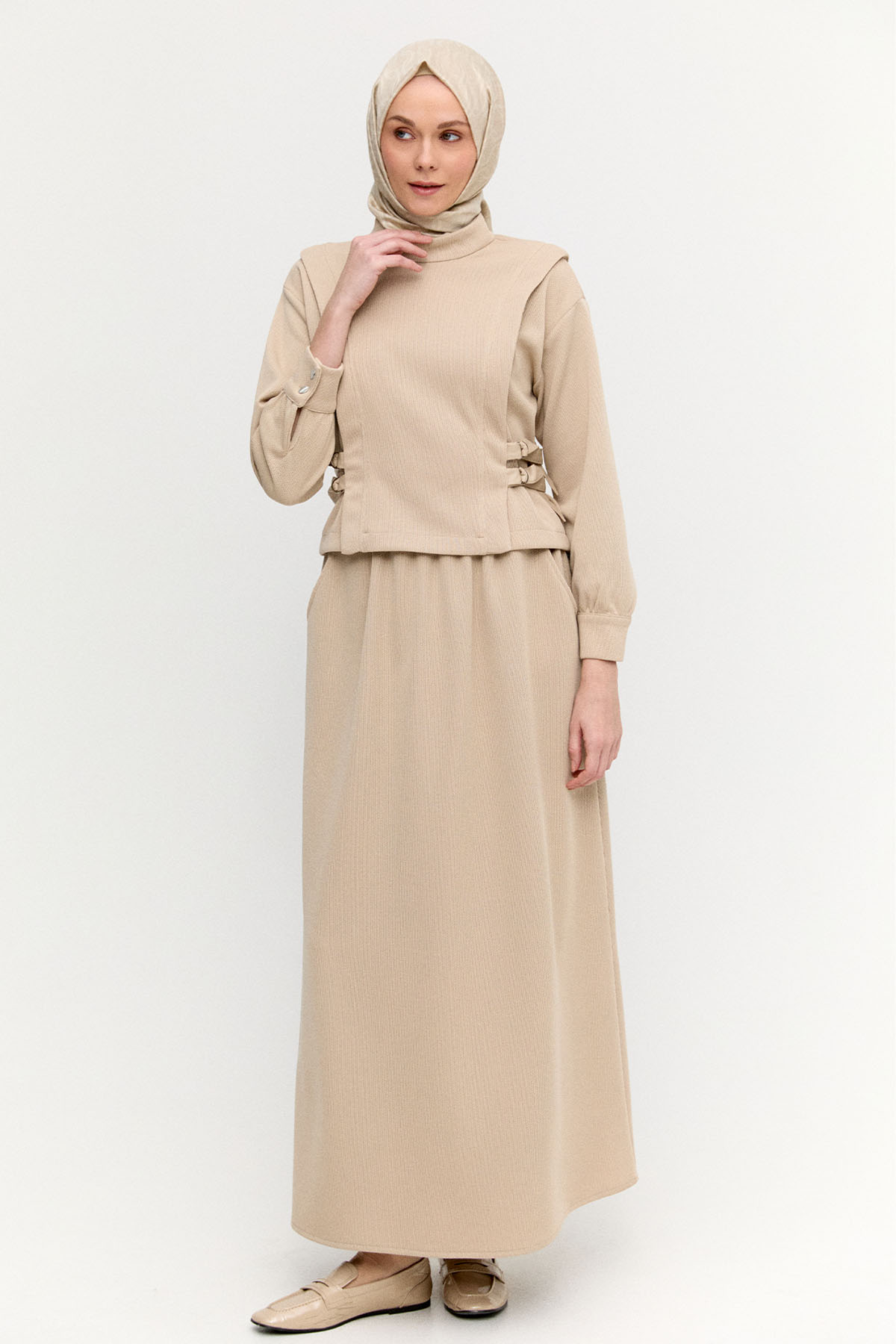 Deri Kemerli Örme İkili Takım, Tesettür Giyim