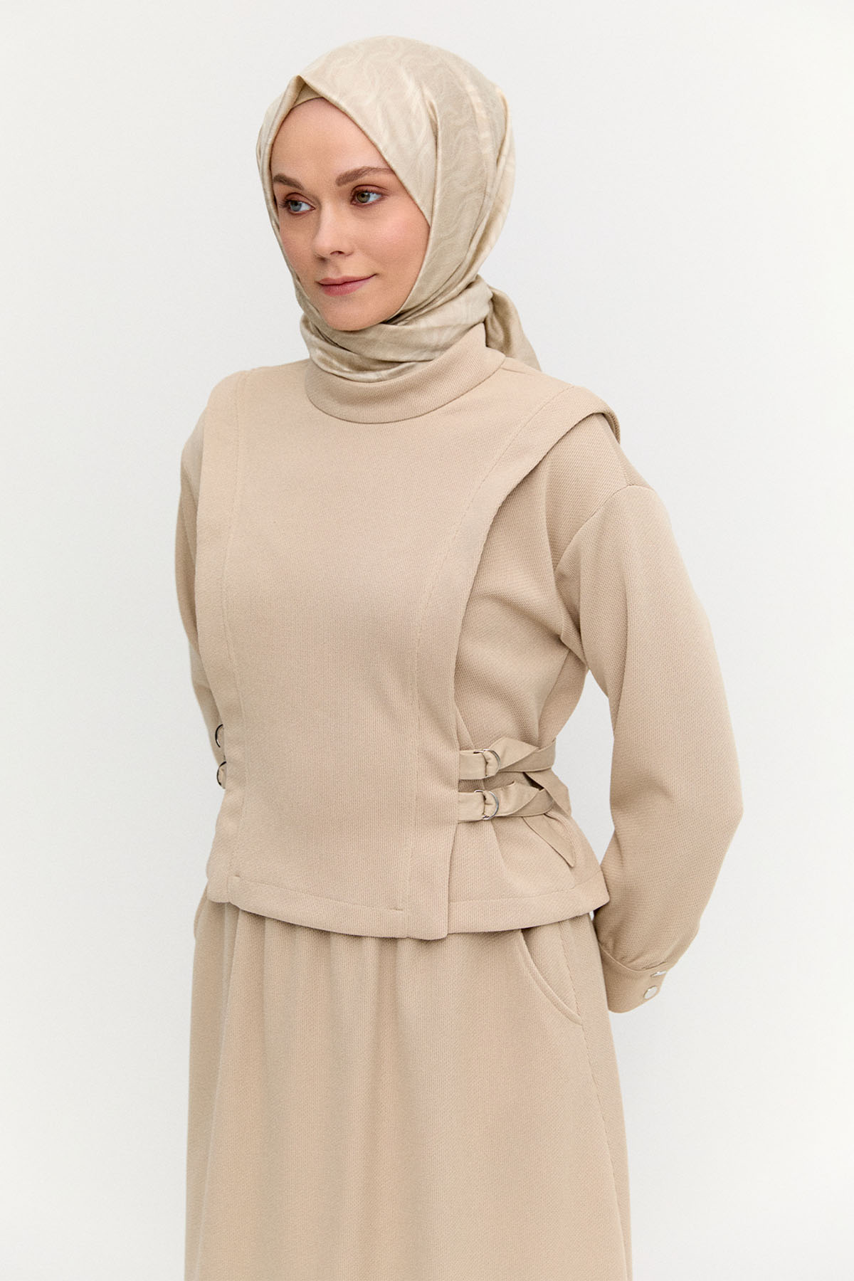 Deri Kemerli Örme İkili Takım, Tesettür Giyim