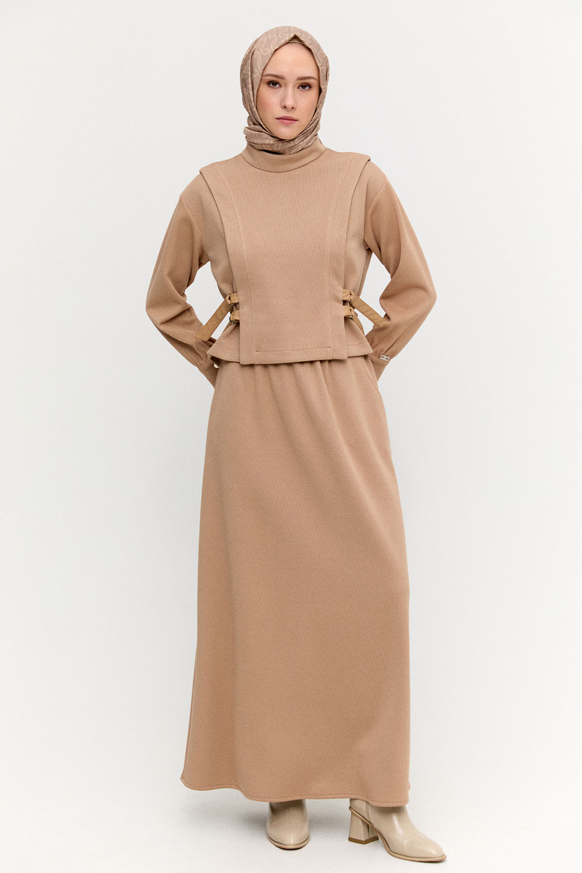 Deri Kemerli Örme İkili Takım, Tesettür Giyim