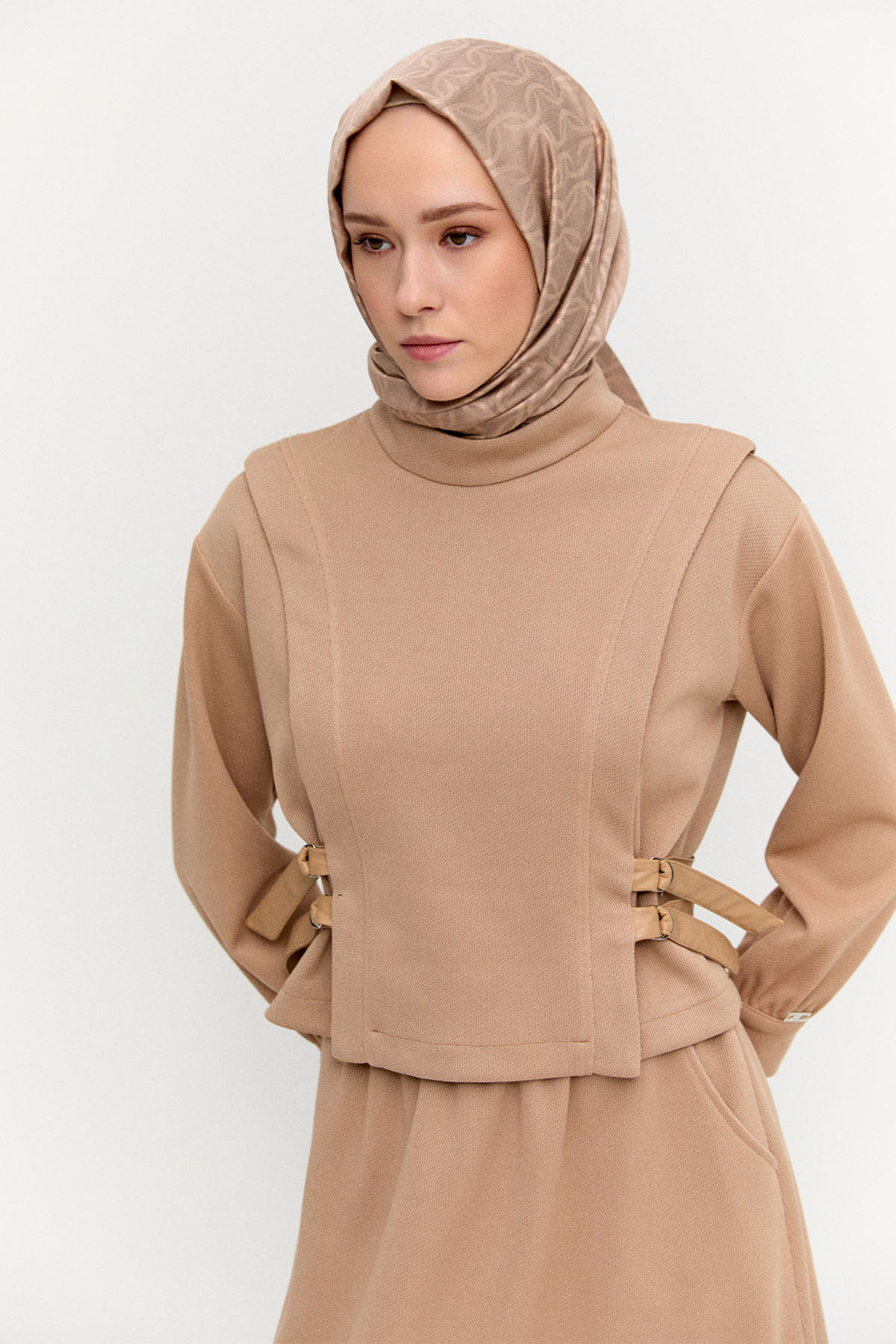 Deri Kemerli Örme İkili Takım, Tesettür Giyim