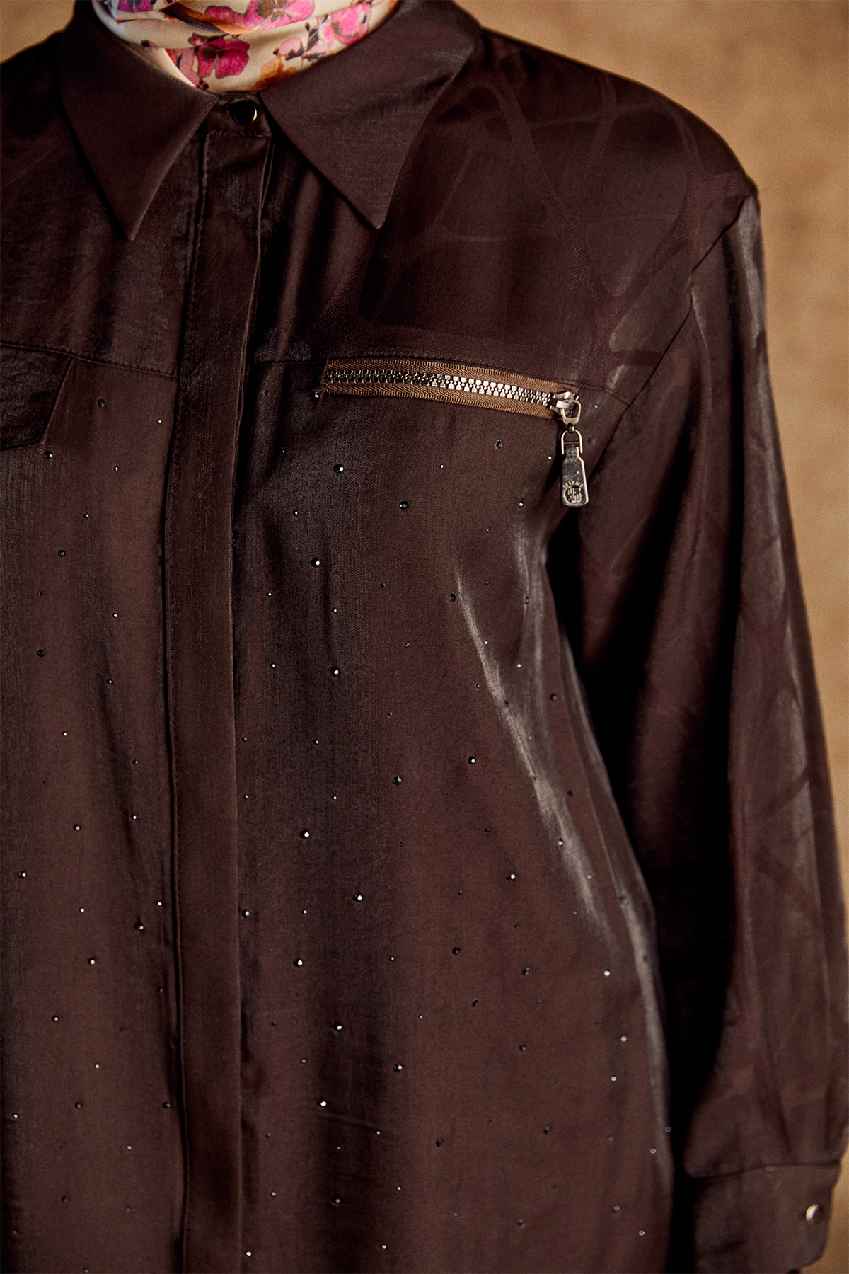 Desenli İlik Düğme Kapamalı Tunik